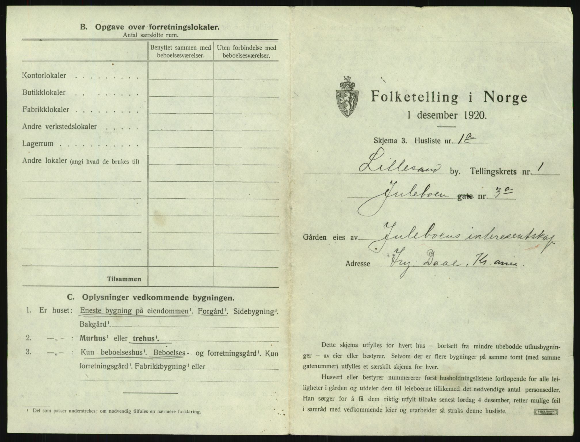 SAK, 1920 census for Lillesand, 1920, p. 19