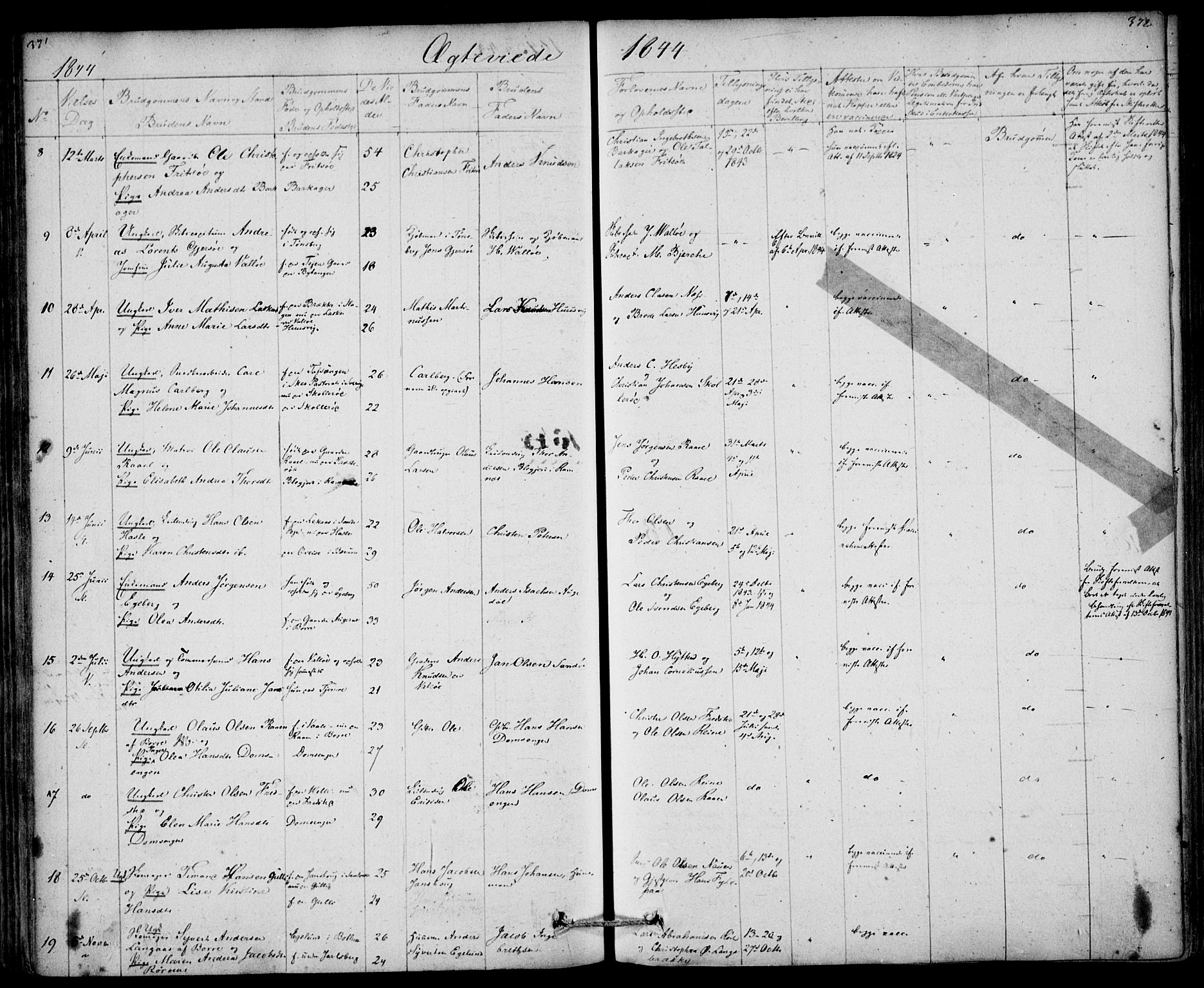 Sem kirkebøker, AV/SAKO-A-5/F/Fa/L0006: Parish register (official) no. I 6, 1843-1855, p. 371-372