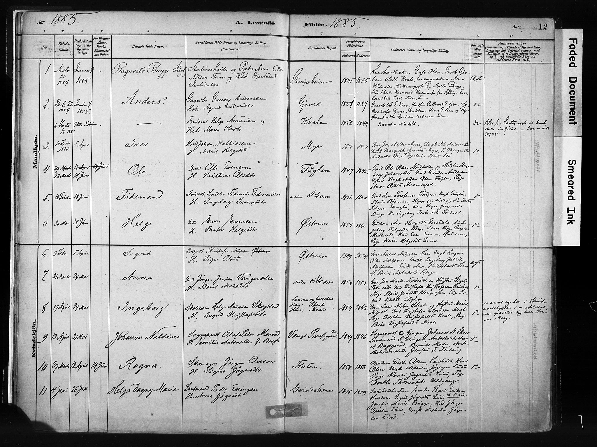 Vang prestekontor, Valdres, SAH/PREST-140/H/Ha/L0008: Parish register (official) no. 8, 1882-1910, p. 12