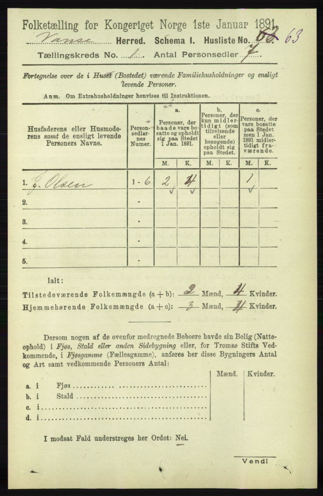 RA, 1891 census for 1041 Vanse, 1891, p. 114