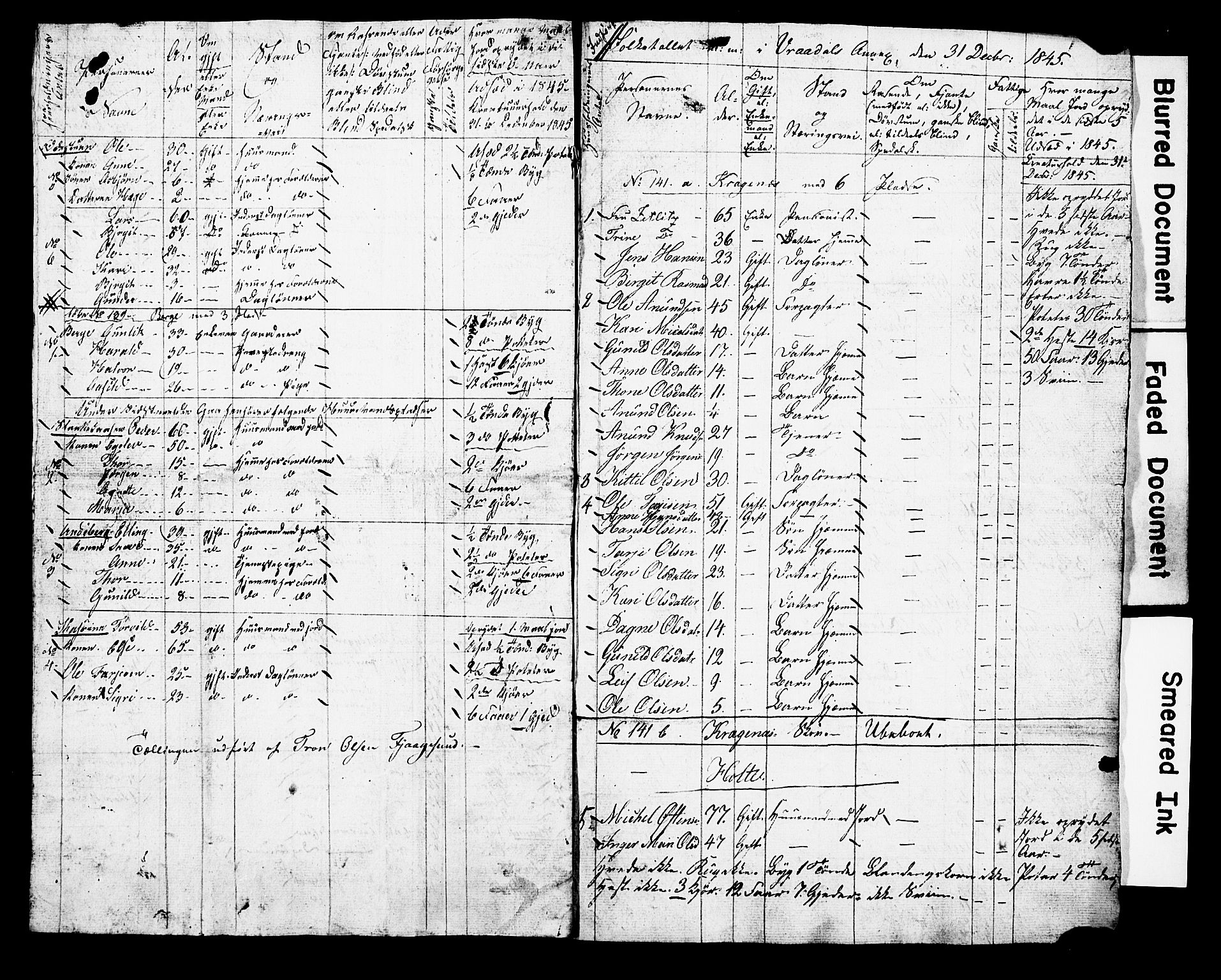 , Census 1845 for Kviteseid, 1845, p. 65