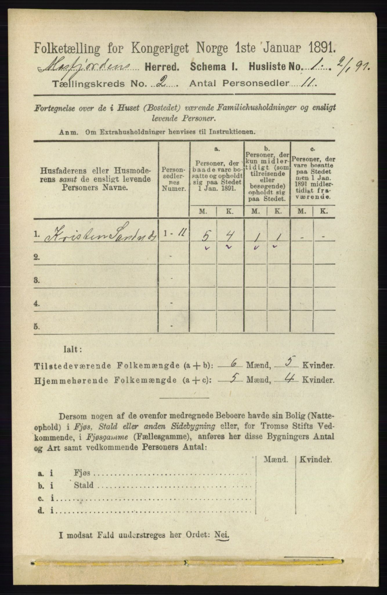 RA, 1891 census for 1266 Masfjorden, 1891, p. 143