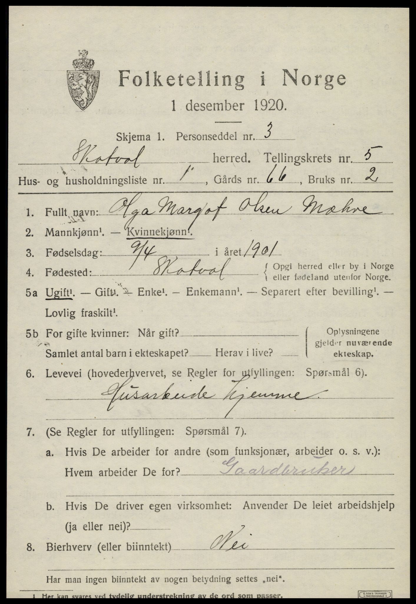 SAT, 1920 census for Skatval, 1920, p. 3509