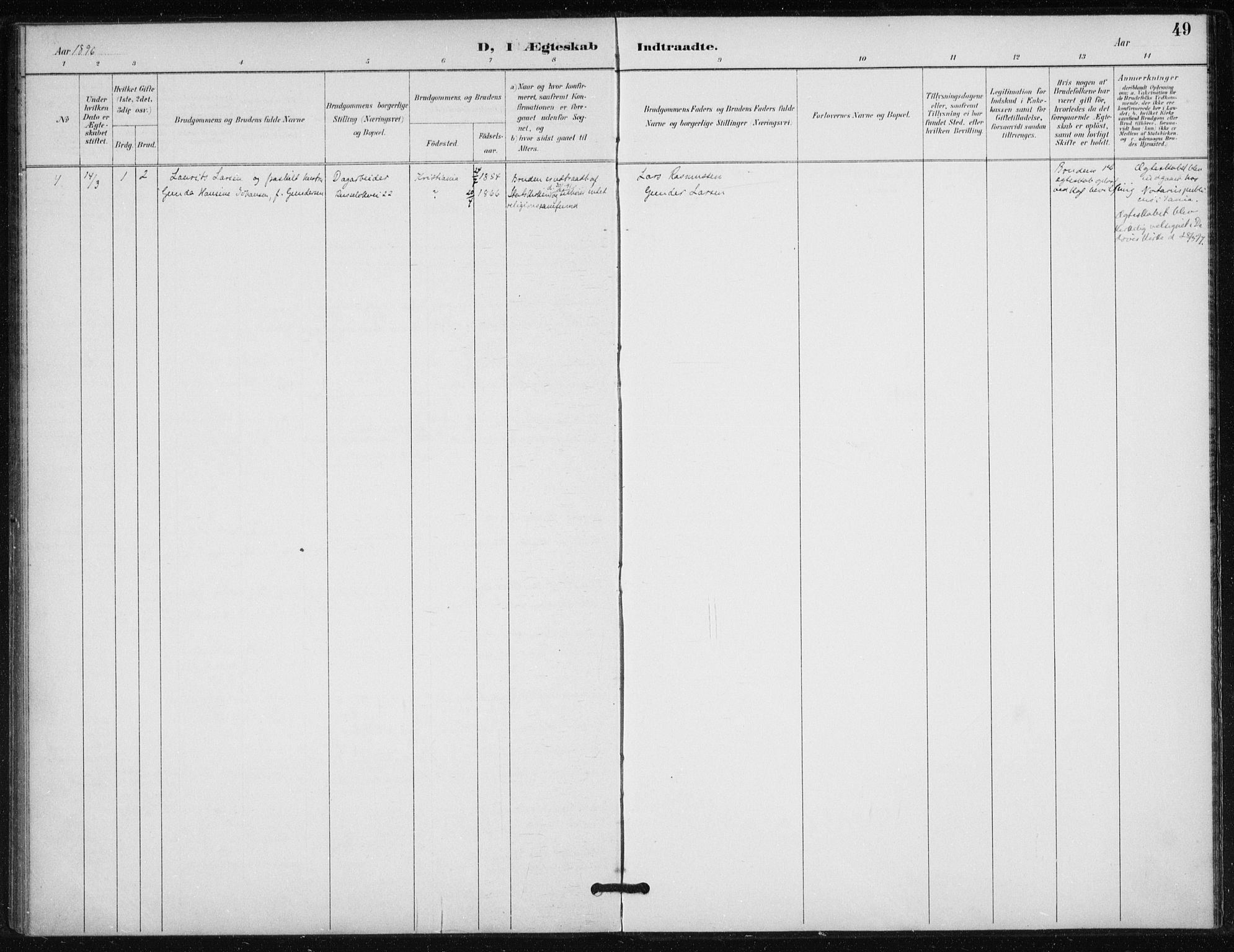 Døves menighet Oslo prestekontor kirkebøker, AV/SAO-A-11064/F/L0001: Parish register (official) no. 1, 1895-1919, p. 49