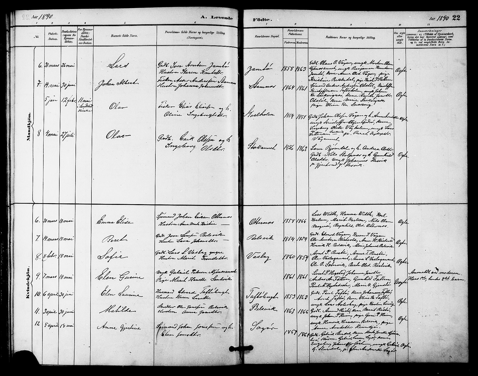 Ministerialprotokoller, klokkerbøker og fødselsregistre - Sør-Trøndelag, AV/SAT-A-1456/633/L0519: Parish register (copy) no. 633C01, 1884-1905, p. 22