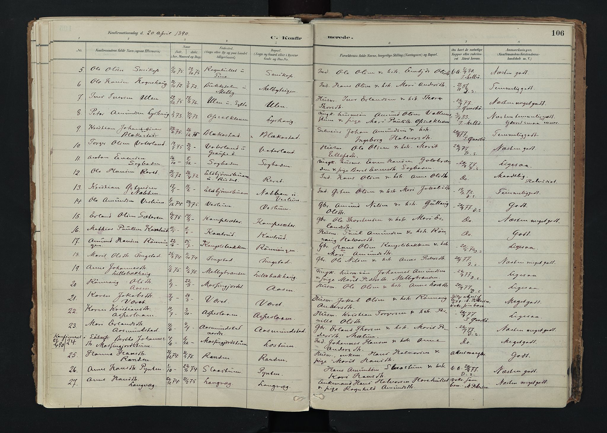 Nord-Fron prestekontor, SAH/PREST-080/H/Ha/Haa/L0005: Parish register (official) no. 5, 1884-1914, p. 106