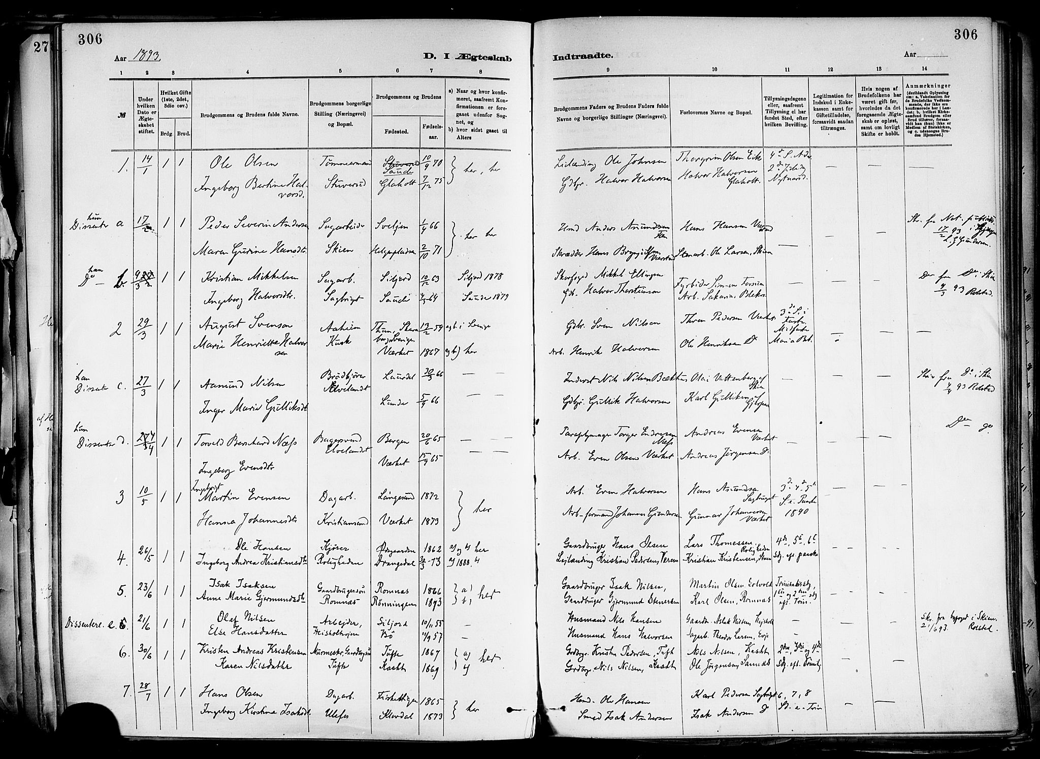 Holla kirkebøker, SAKO/A-272/F/Fa/L0008: Parish register (official) no. 8, 1882-1897, p. 306