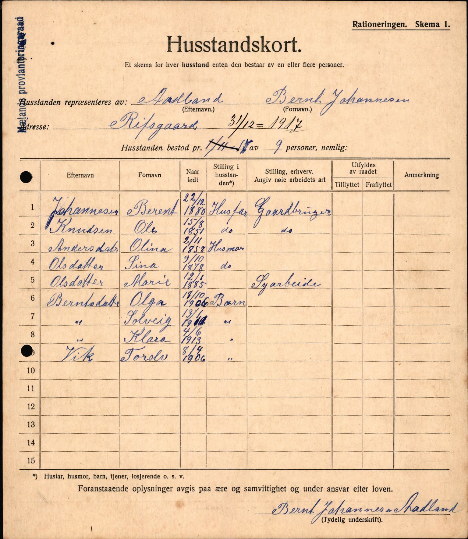 IKAH, Meland kommune, Provianteringsrådet, Husstander per 01.11.1917, 1917-1918, p. 263