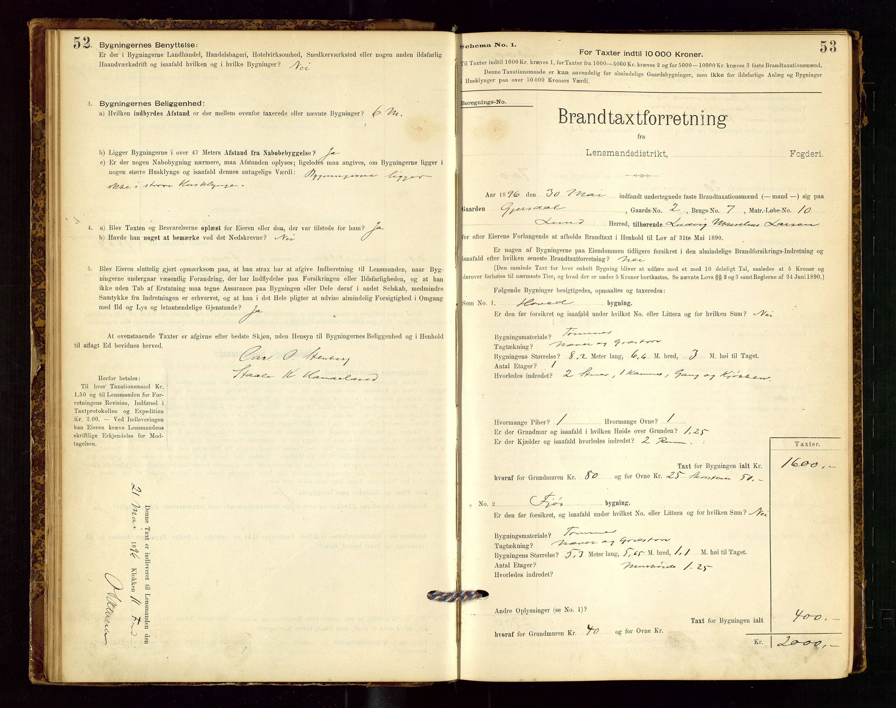Lund lensmannskontor, SAST/A-100303/Gob/L0001: "Brandtakstprotokol", 1894-1907, p. 52-53