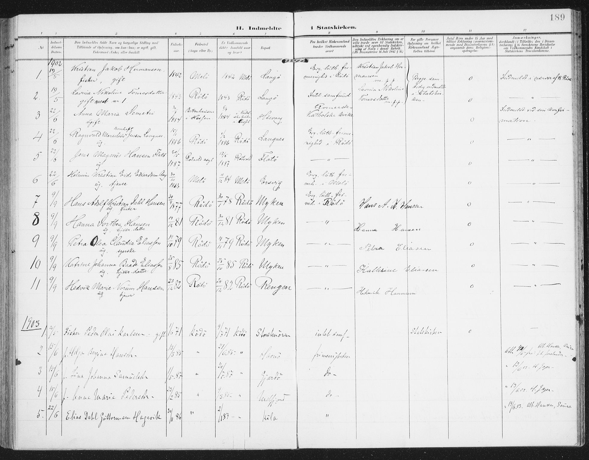 Ministerialprotokoller, klokkerbøker og fødselsregistre - Nordland, SAT/A-1459/841/L0612: Parish register (official) no. 841A15, 1902-1910, p. 189