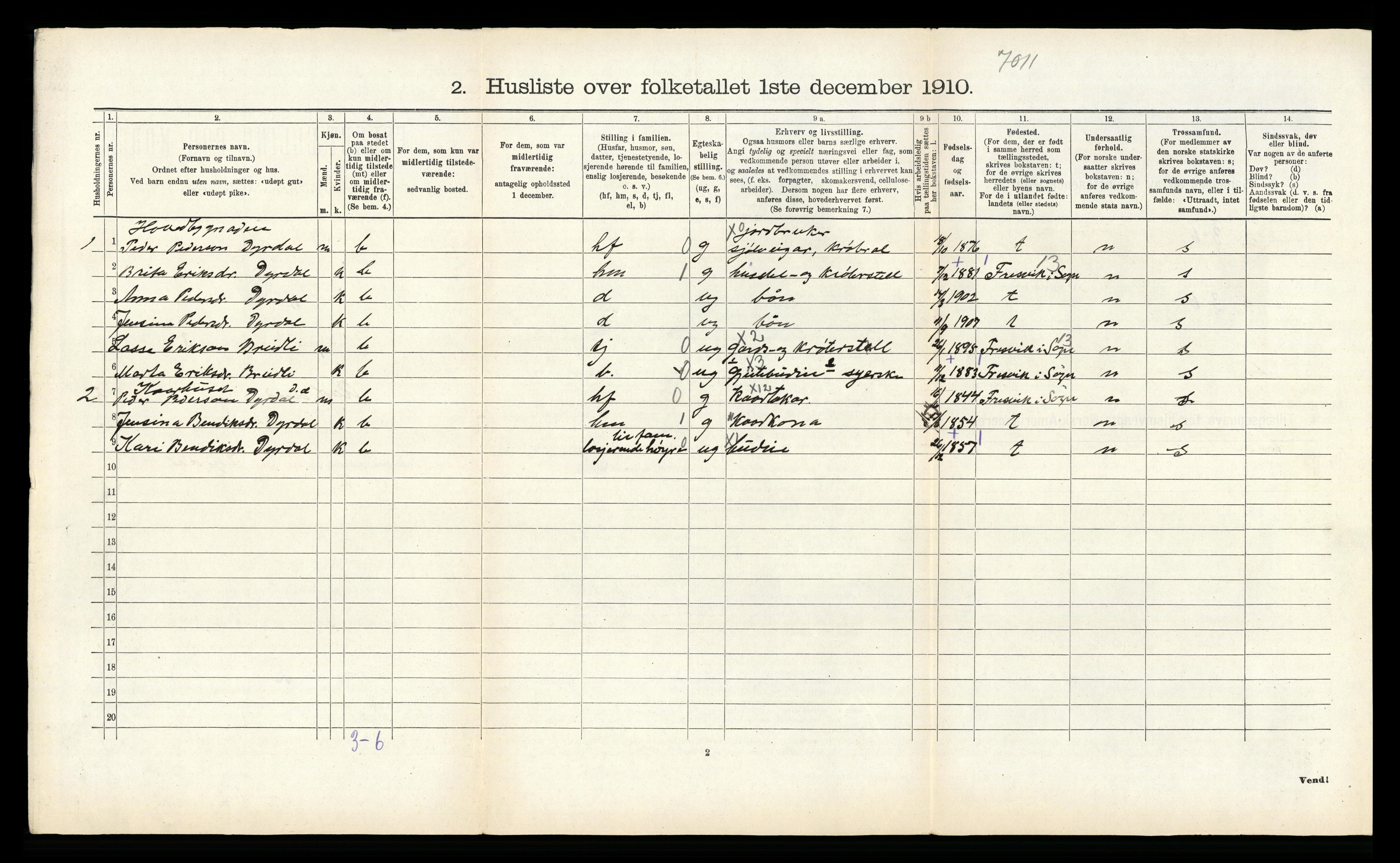 RA, 1910 census for Aurland, 1910, p. 144