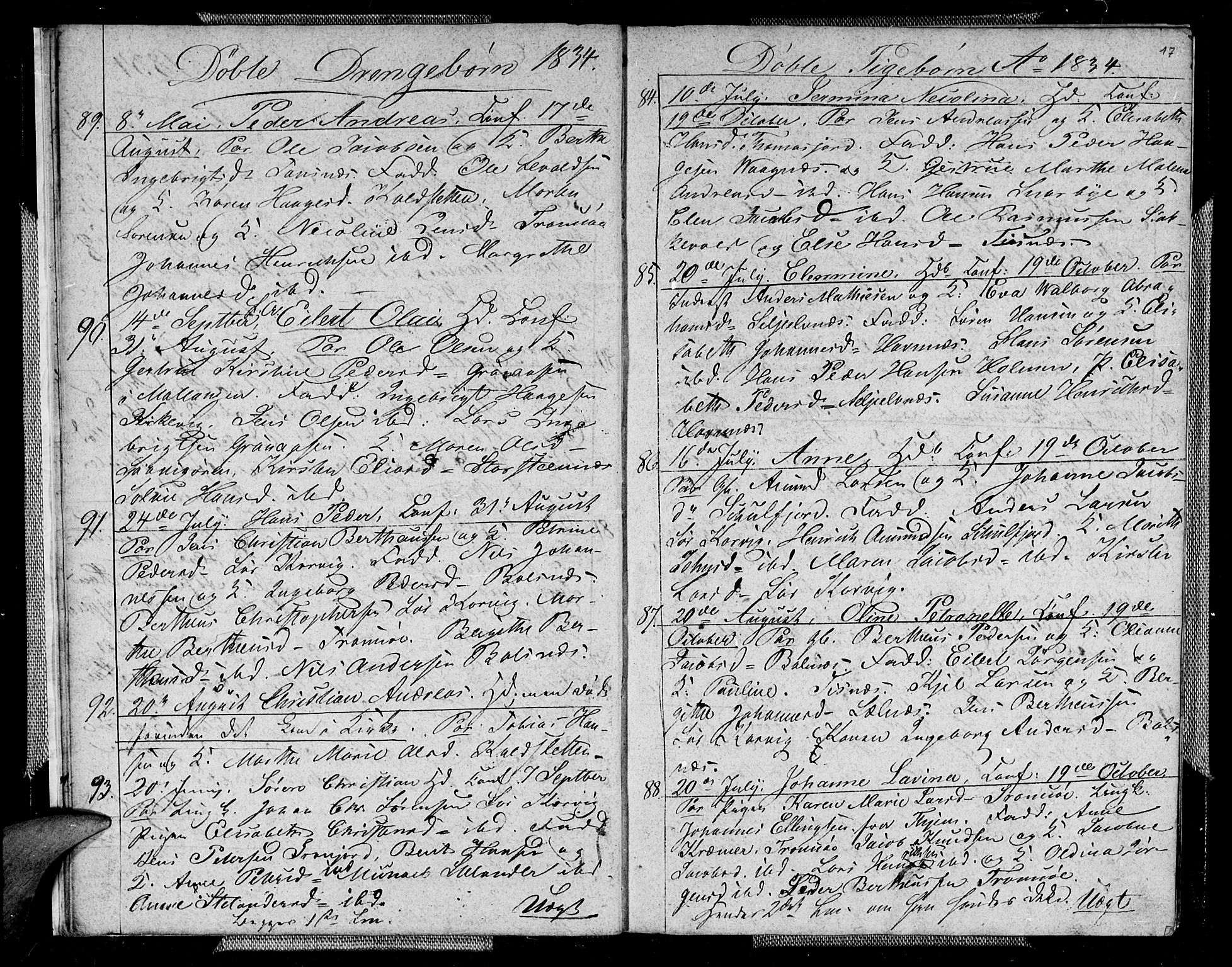 Tromsø sokneprestkontor/stiftsprosti/domprosti, AV/SATØ-S-1343/G/Gb/L0003klokker: Parish register (copy) no. 3, 1833-1836, p. 17