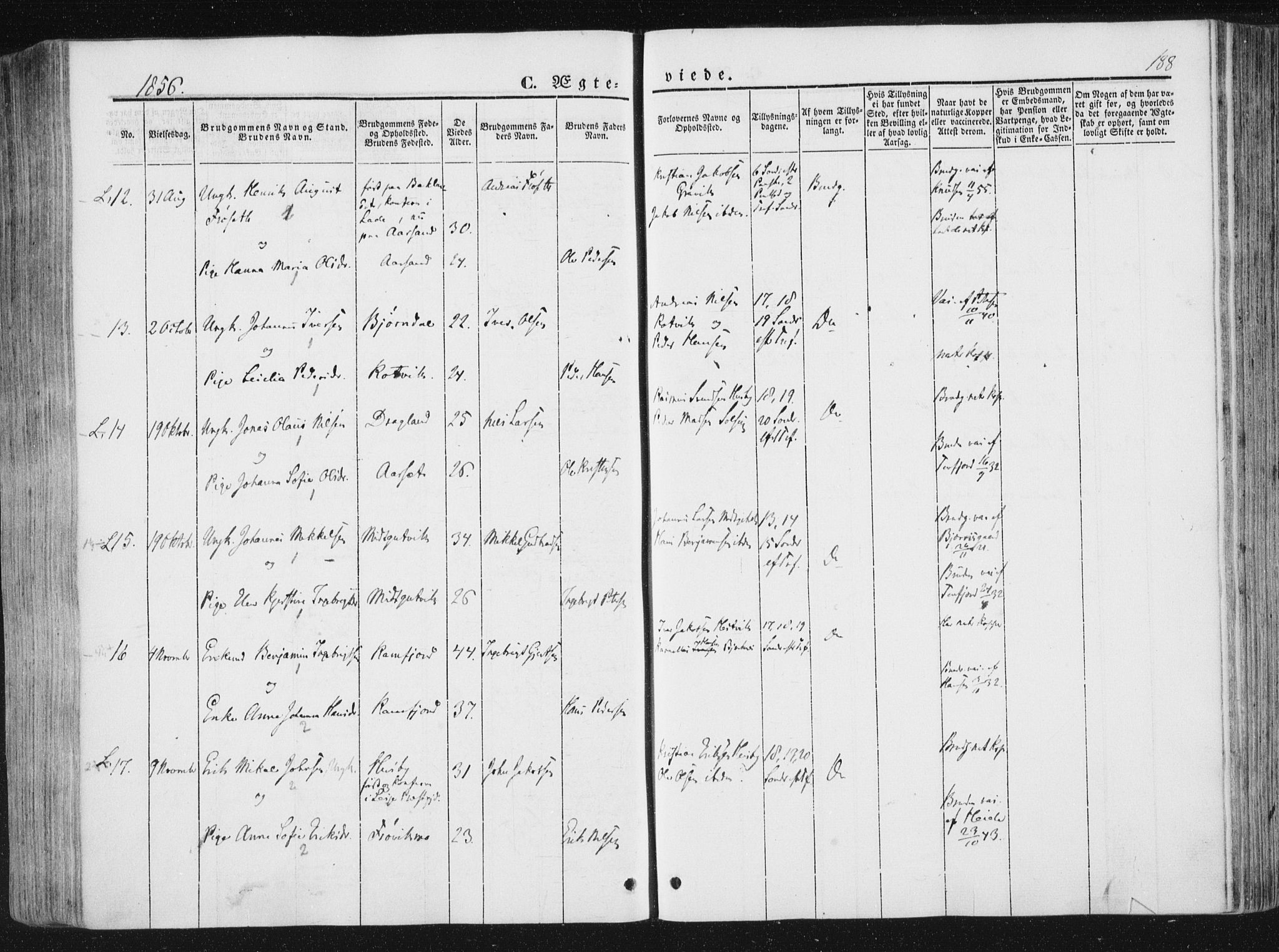 Ministerialprotokoller, klokkerbøker og fødselsregistre - Nord-Trøndelag, AV/SAT-A-1458/780/L0640: Parish register (official) no. 780A05, 1845-1856, p. 188