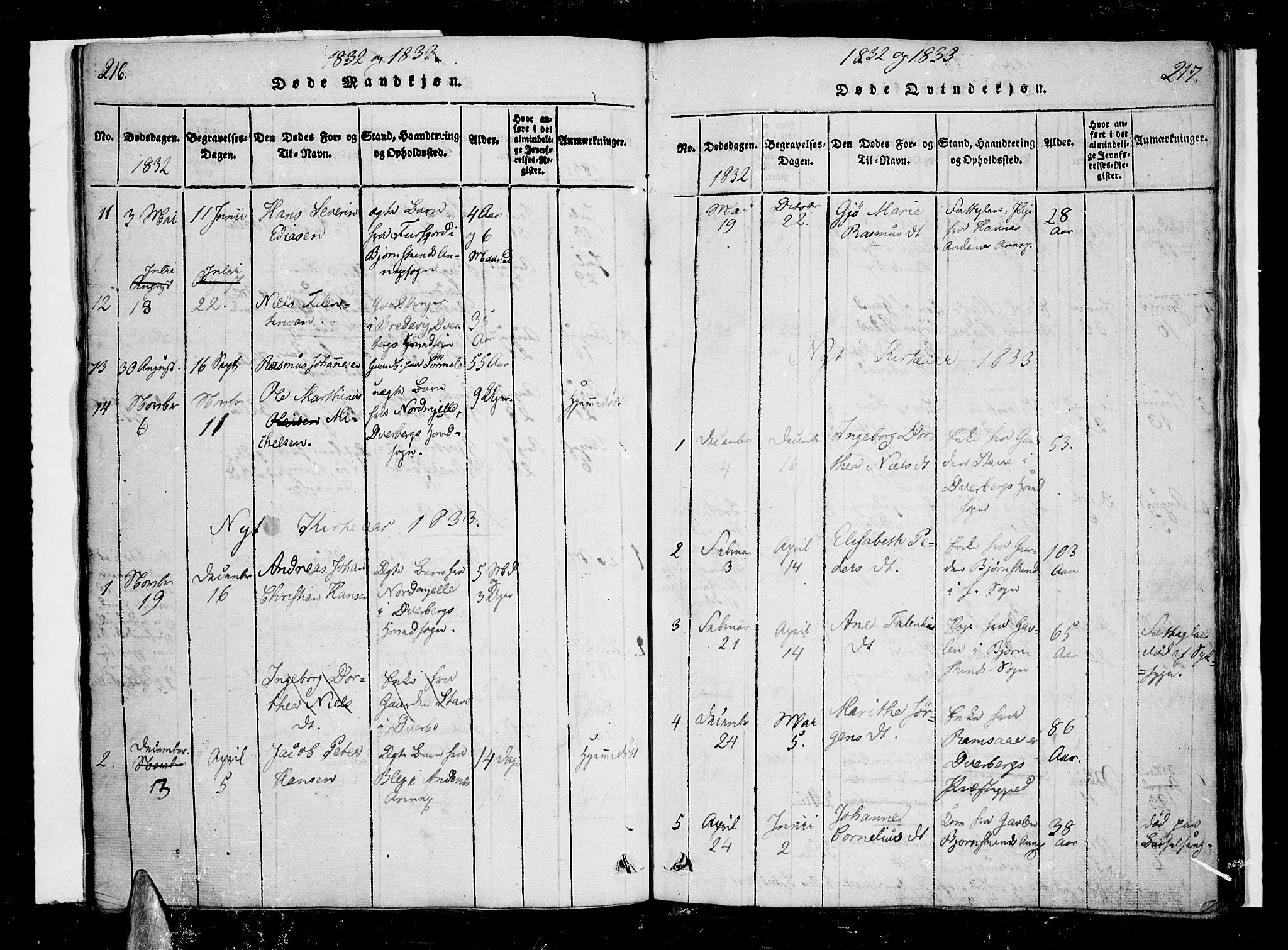 Ministerialprotokoller, klokkerbøker og fødselsregistre - Nordland, SAT/A-1459/897/L1395: Parish register (official) no. 897A03, 1820-1841, p. 216-217