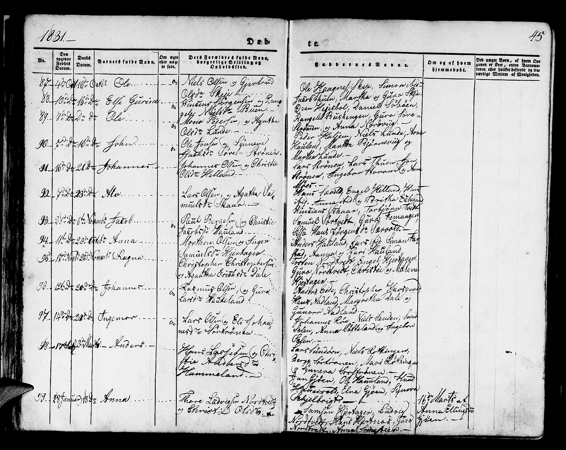 Os sokneprestembete, SAB/A-99929: Parish register (official) no. A 14, 1826-1839, p. 45