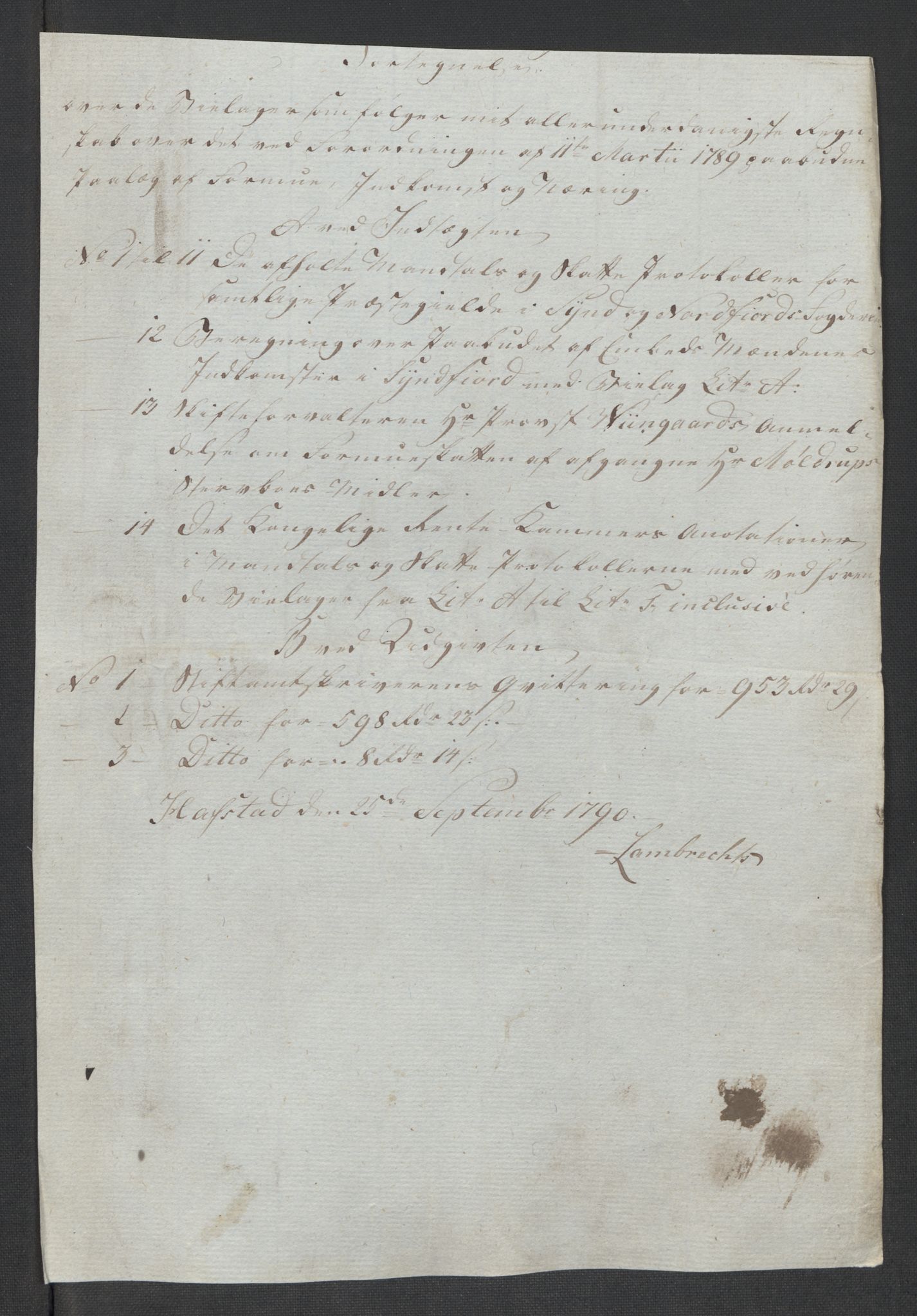 Rentekammeret inntil 1814, Reviderte regnskaper, Mindre regnskaper, AV/RA-EA-4068/Rf/Rfe/L0048: Sunnfjord og Nordfjord fogderier, 1789, p. 11