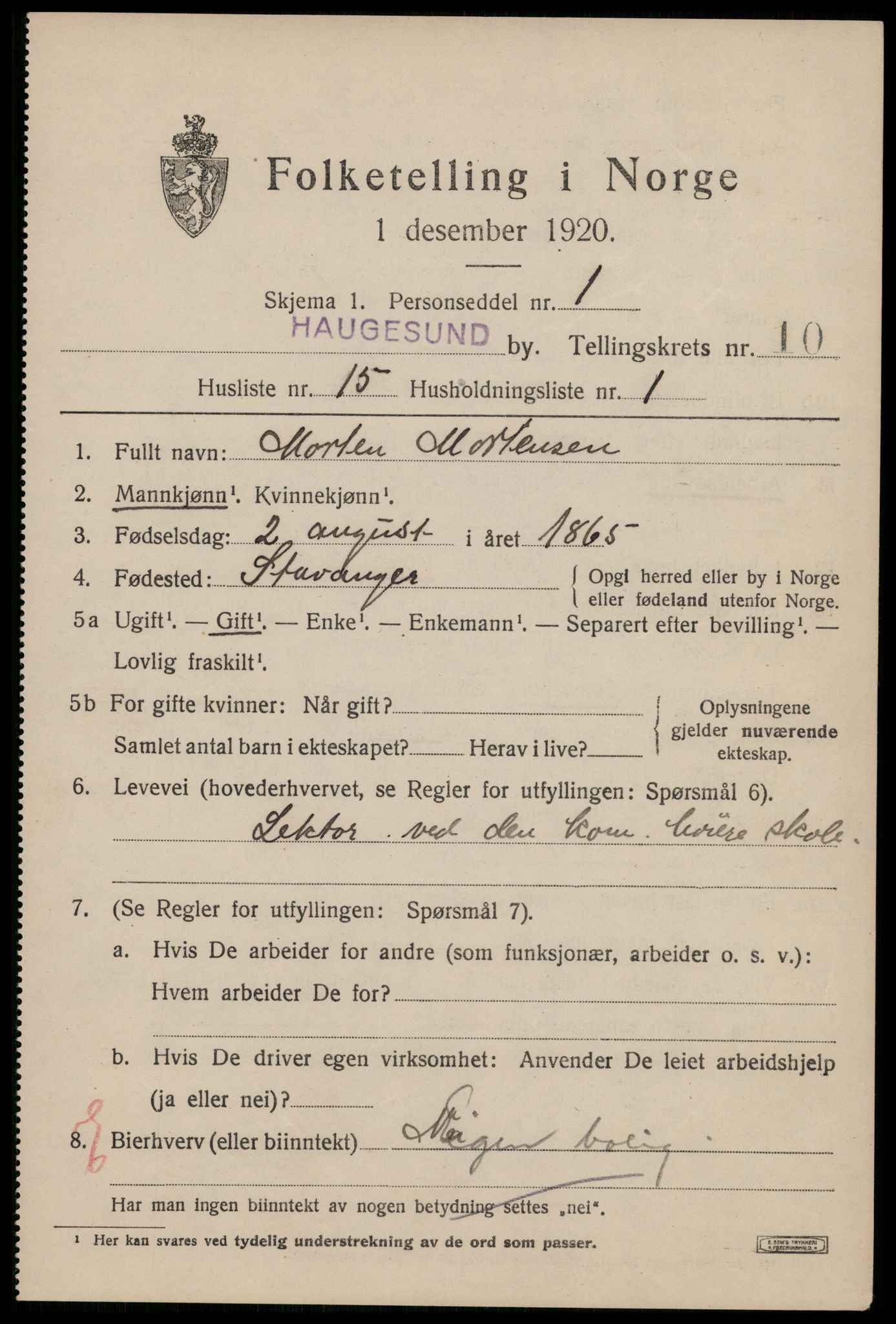 SAST, 1920 census for Haugesund, 1920, p. 33901