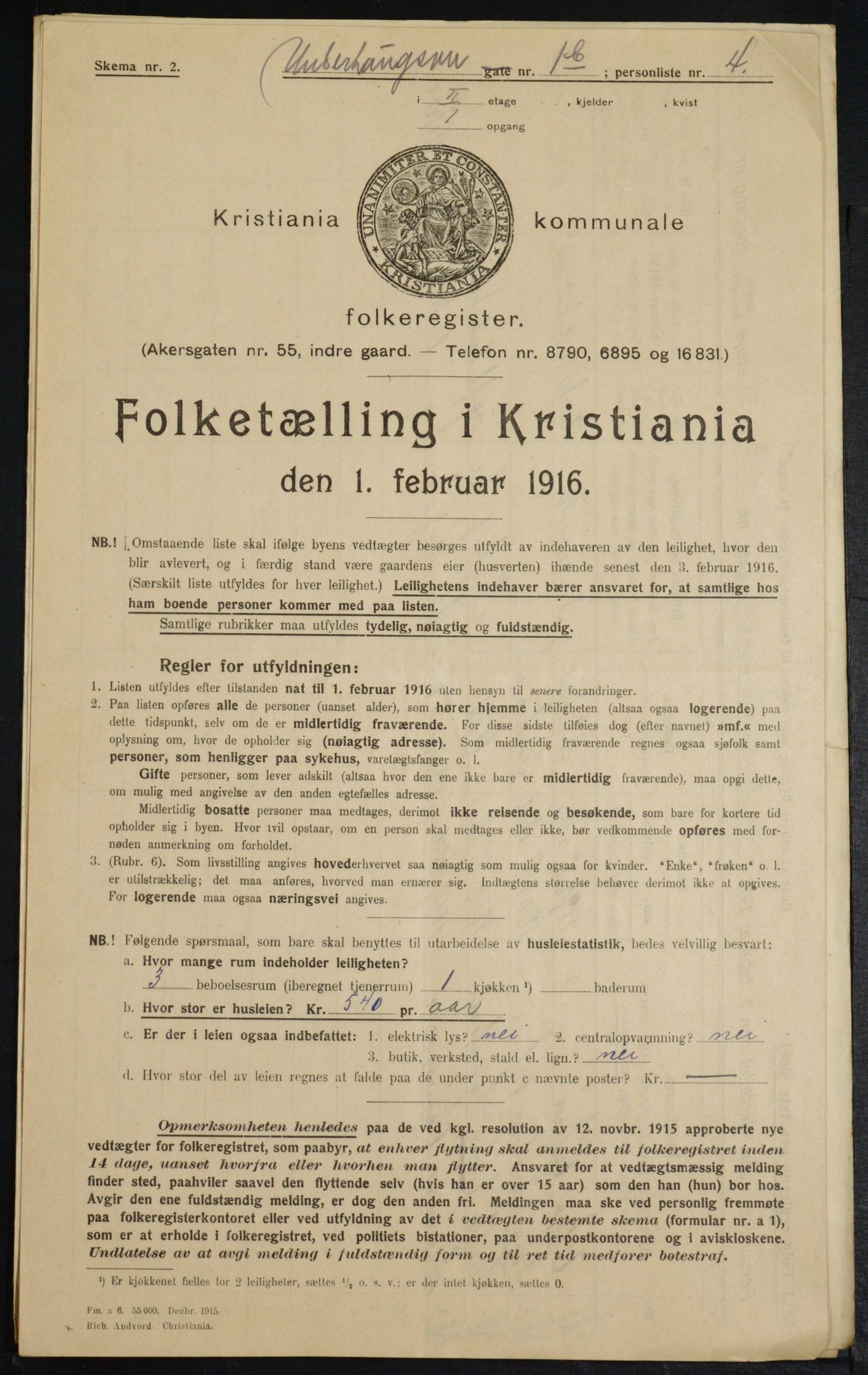 OBA, Municipal Census 1916 for Kristiania, 1916, p. 123492