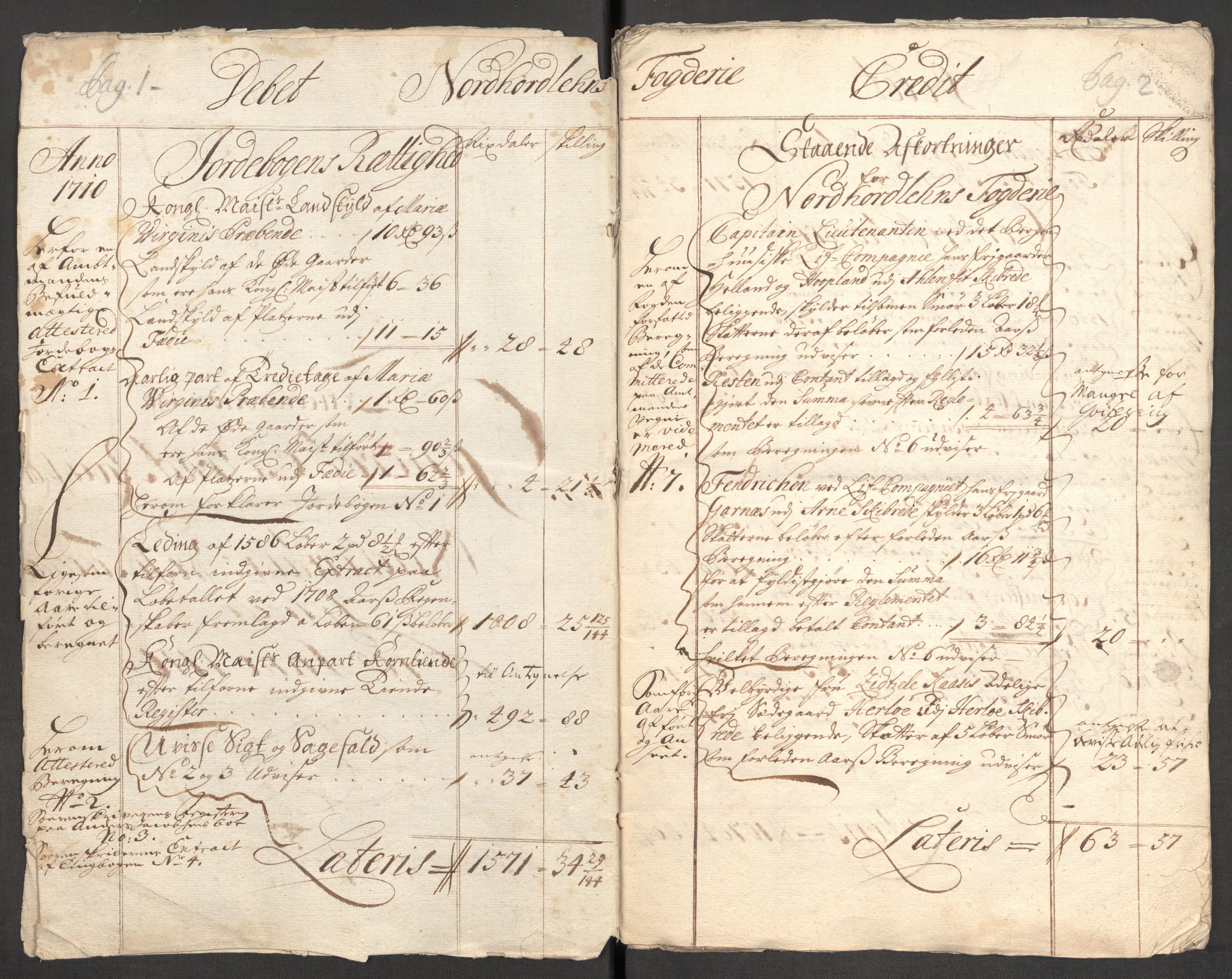 Rentekammeret inntil 1814, Reviderte regnskaper, Fogderegnskap, RA/EA-4092/R51/L3191: Fogderegnskap Nordhordland og Voss, 1710, p. 5