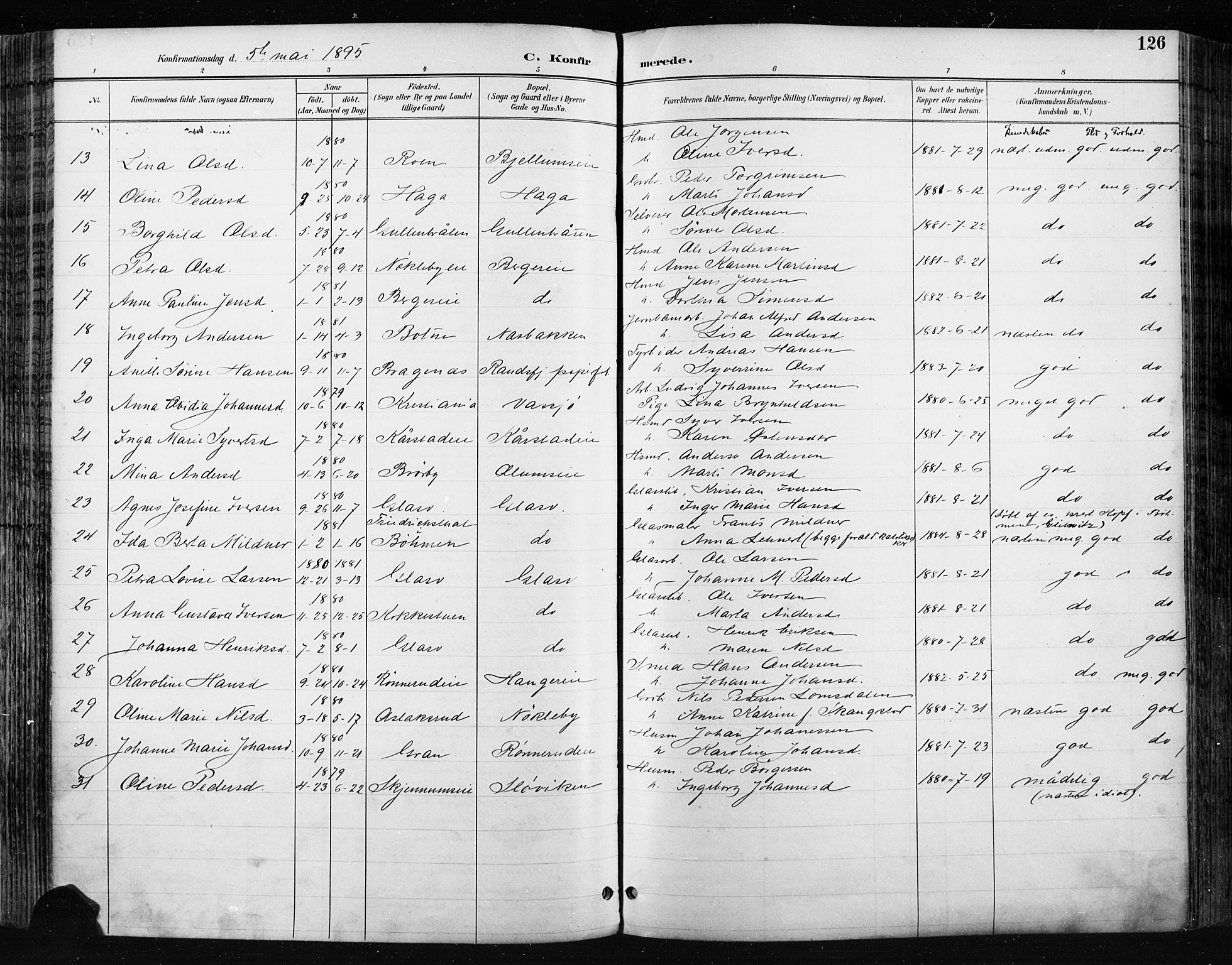 Jevnaker prestekontor, AV/SAH-PREST-116/H/Ha/Haa/L0009: Parish register (official) no. 9, 1891-1901, p. 126