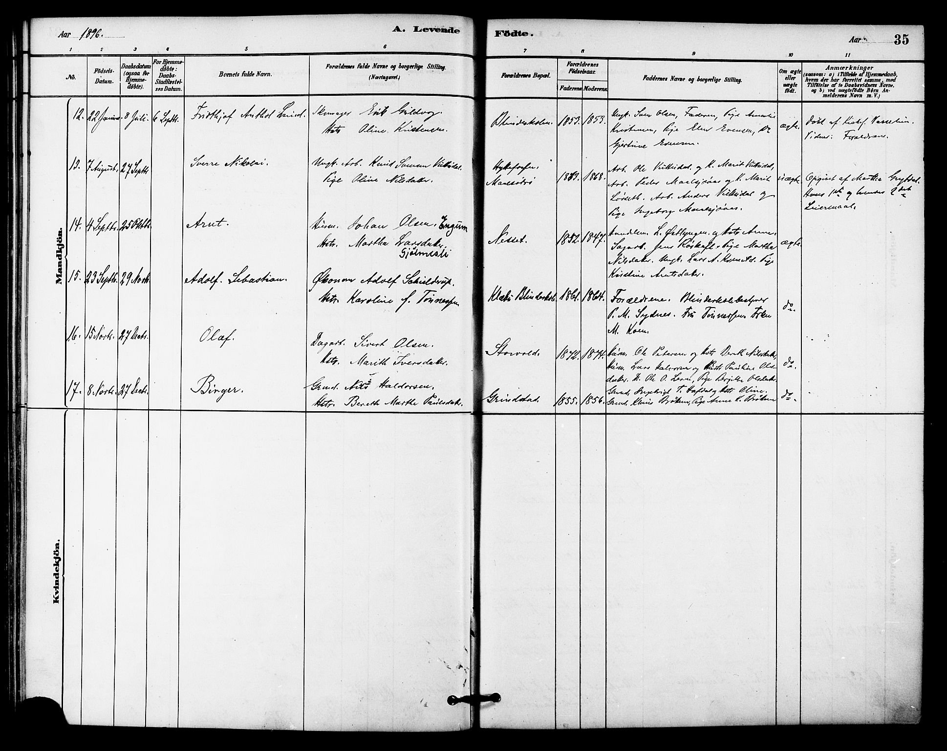 Ministerialprotokoller, klokkerbøker og fødselsregistre - Sør-Trøndelag, SAT/A-1456/618/L0444: Parish register (official) no. 618A07, 1880-1898, p. 35