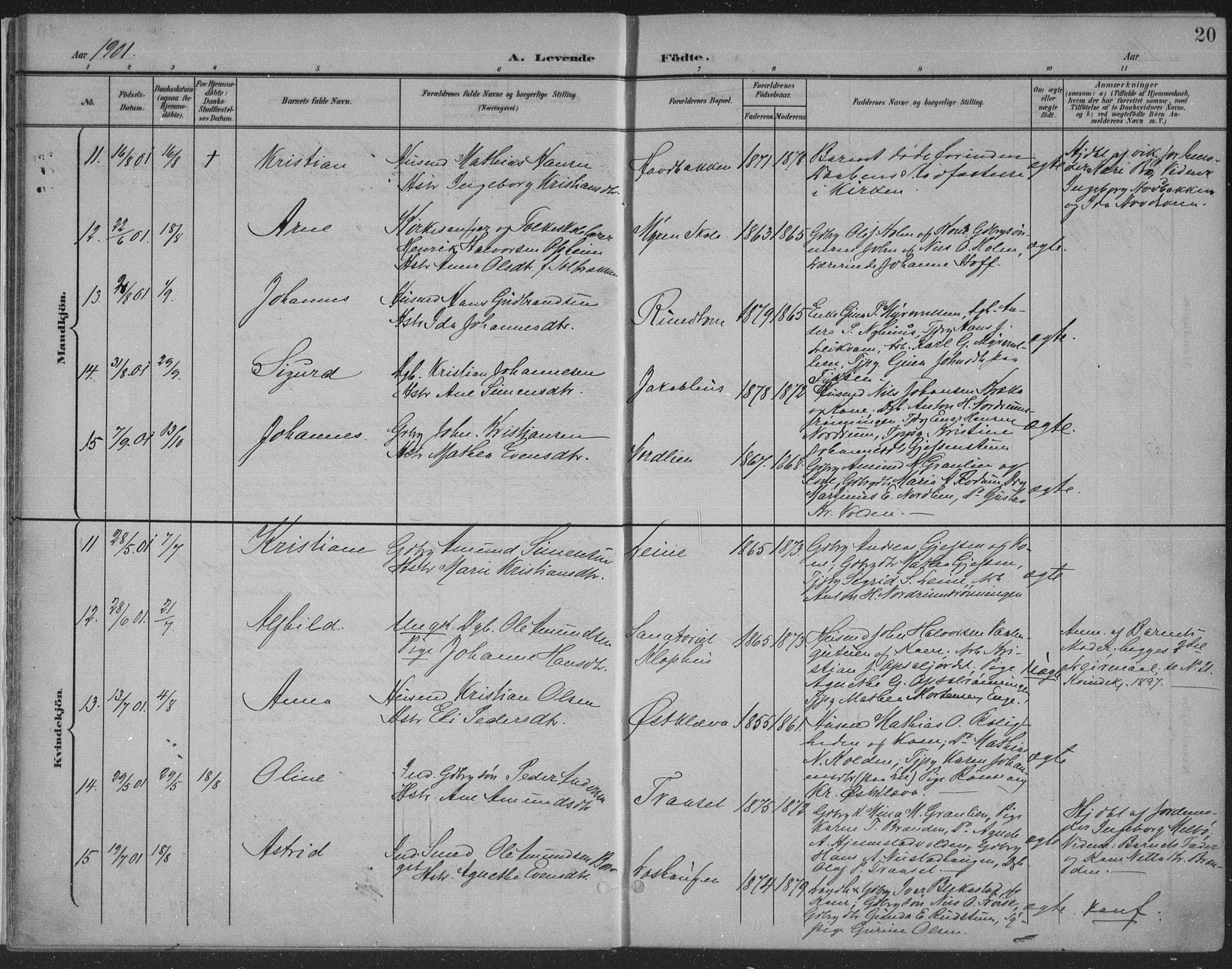 Østre Gausdal prestekontor, SAH/PREST-092/H/Ha/Haa/L0004: Parish register (official) no. 4, 1898-1914, p. 20