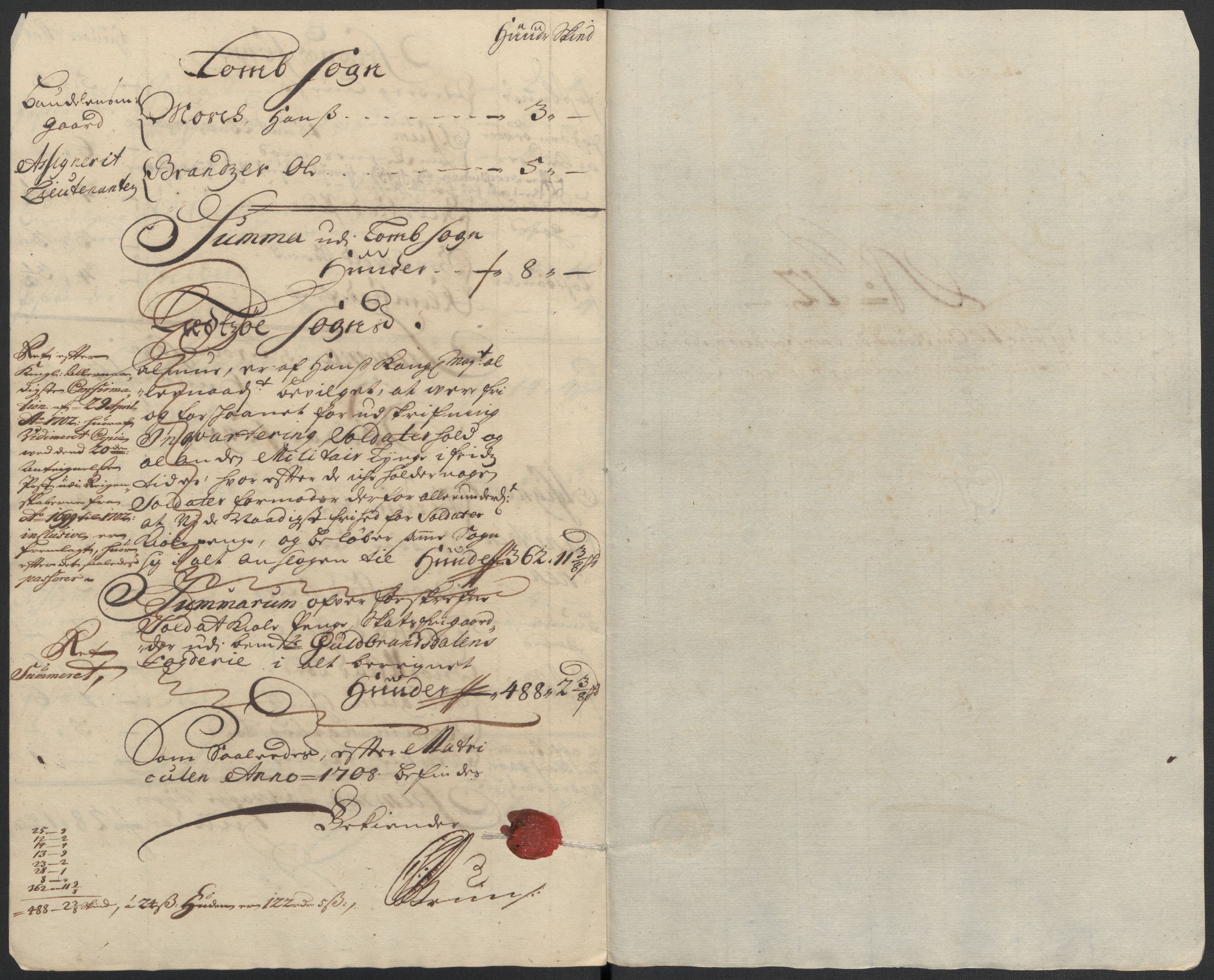 Rentekammeret inntil 1814, Reviderte regnskaper, Fogderegnskap, AV/RA-EA-4092/R17/L1179: Fogderegnskap Gudbrandsdal, 1708-1710, p. 109