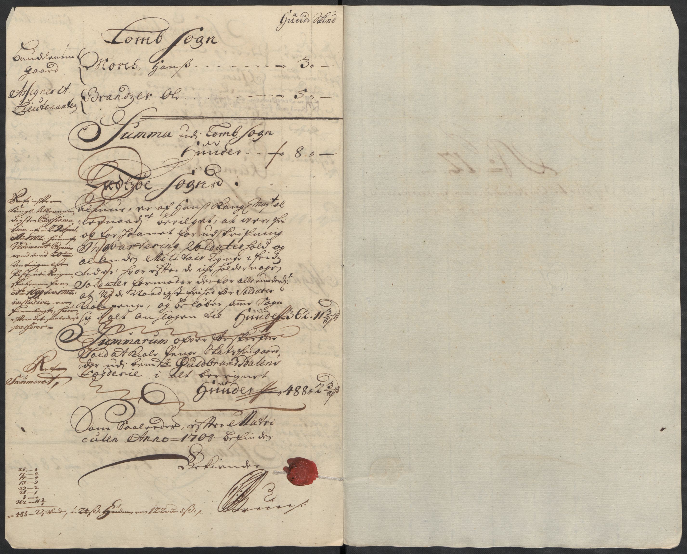 Rentekammeret inntil 1814, Reviderte regnskaper, Fogderegnskap, RA/EA-4092/R17/L1179: Fogderegnskap Gudbrandsdal, 1708-1710, p. 109