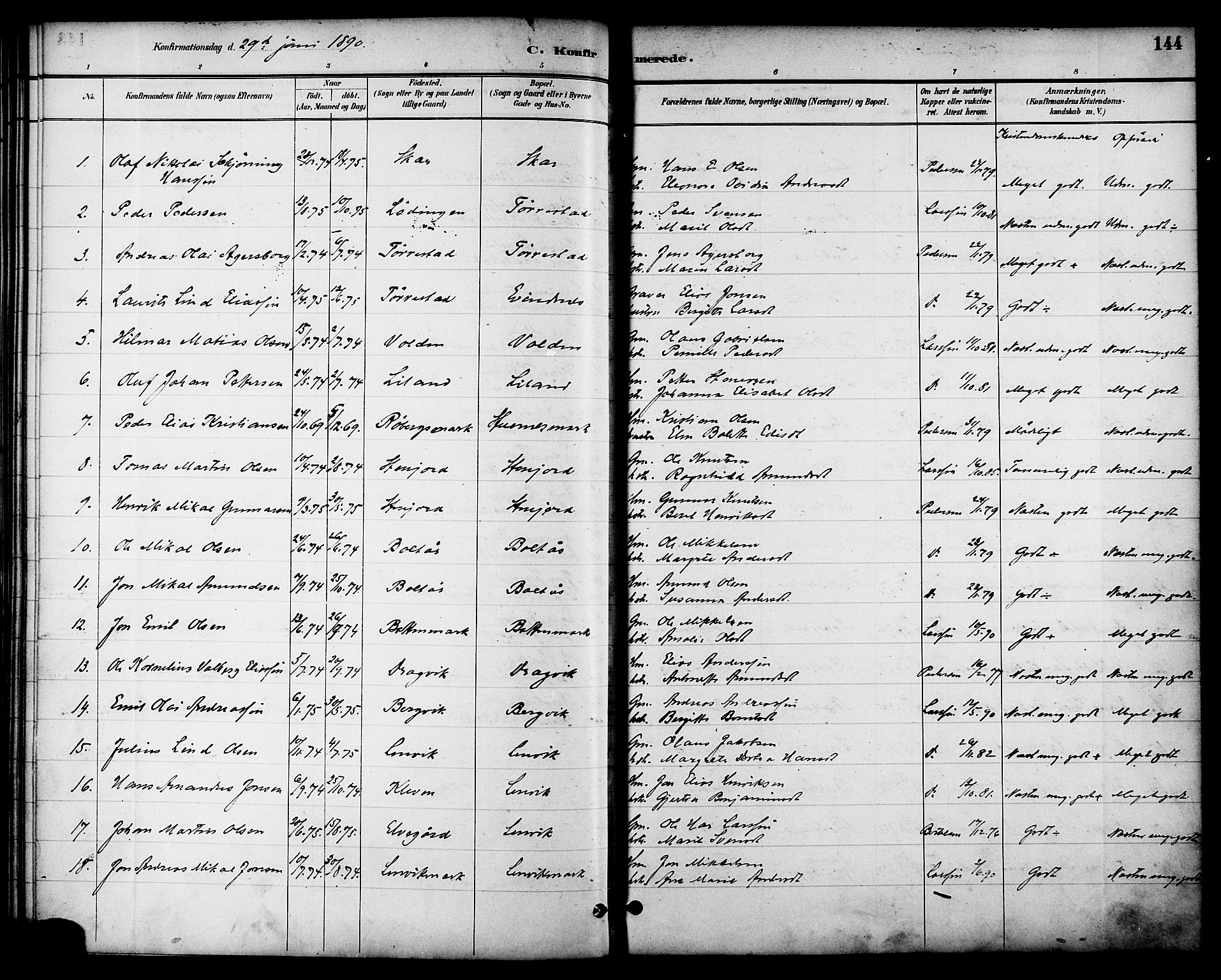 Ministerialprotokoller, klokkerbøker og fødselsregistre - Nordland, SAT/A-1459/863/L0898: Parish register (official) no. 863A10, 1886-1897, p. 144