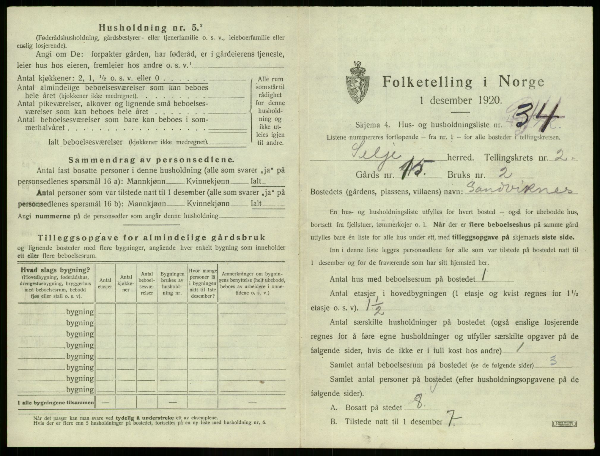 SAB, 1920 census for Selje, 1920, p. 196