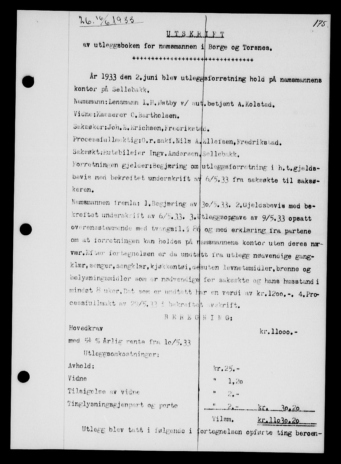 Tune sorenskriveri, SAO/A-10470/G/Gb/Gbb/L0004: Mortgage book no. II 20-24, 1933-1935, Deed date: 16.06.1933
