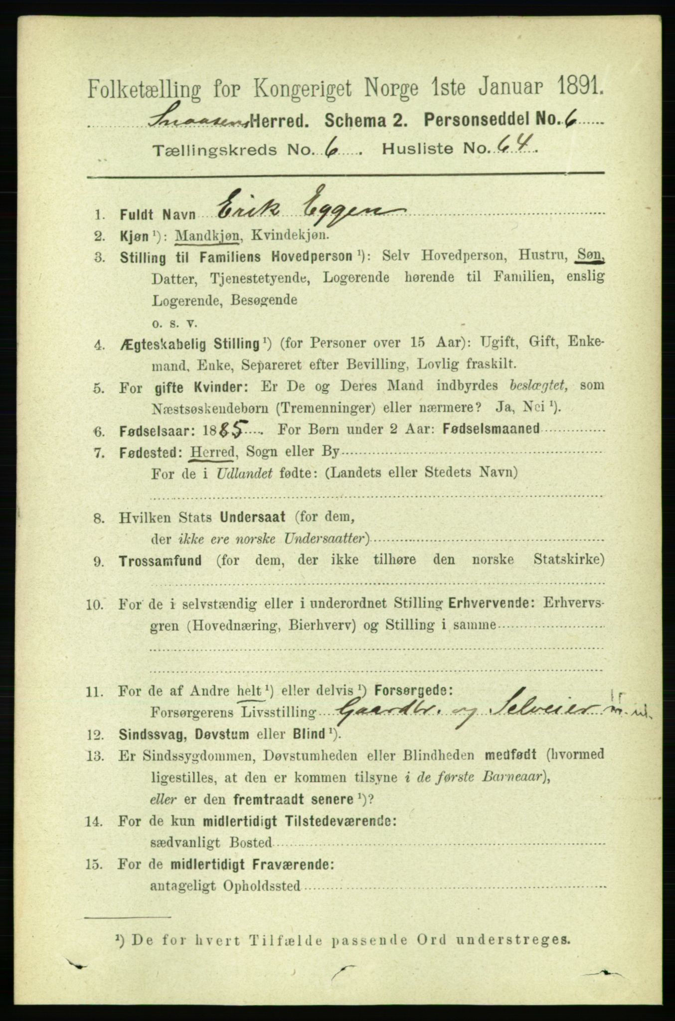 RA, 1891 census for 1736 Snåsa, 1891, p. 2263
