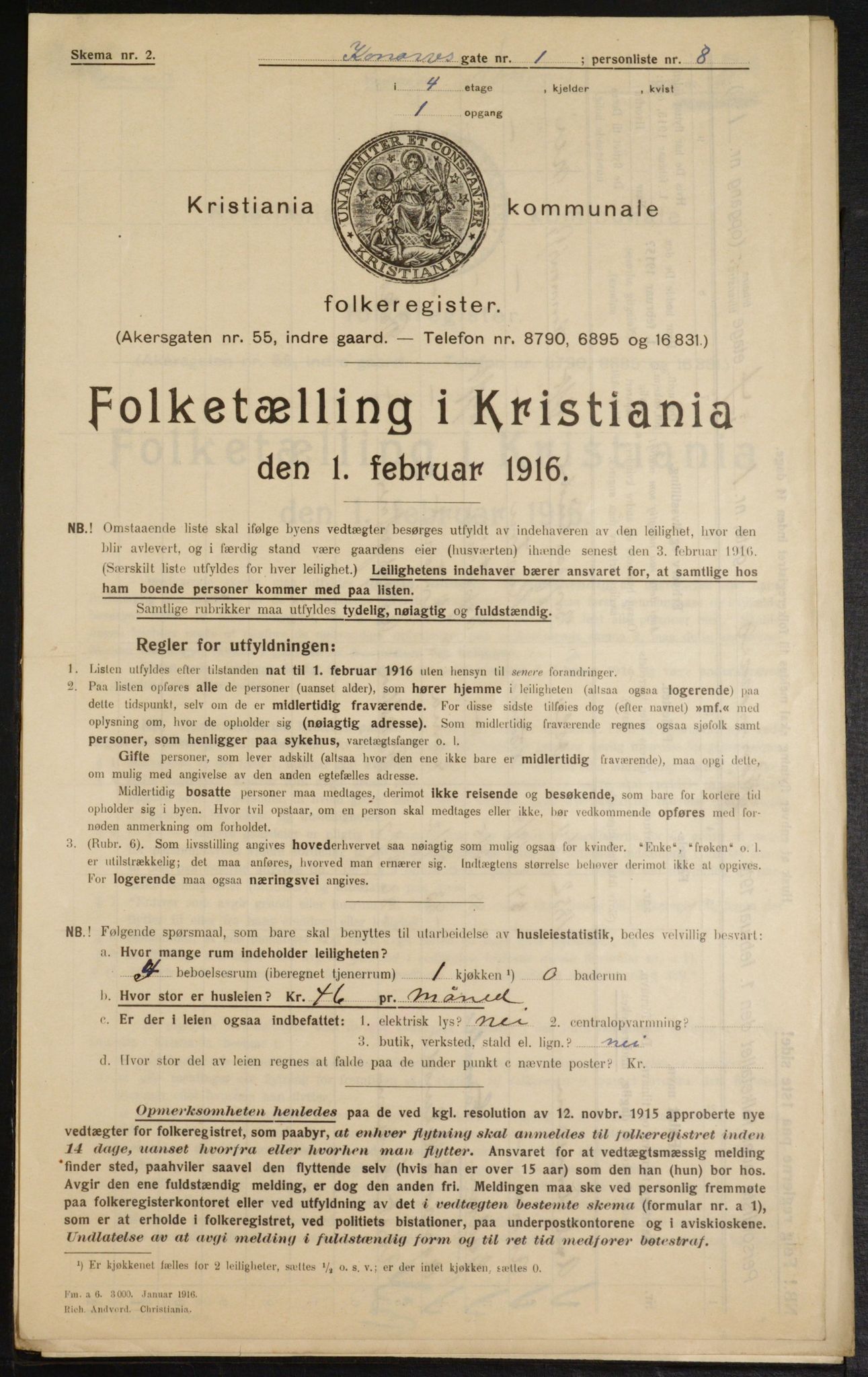 OBA, Municipal Census 1916 for Kristiania, 1916, p. 54133