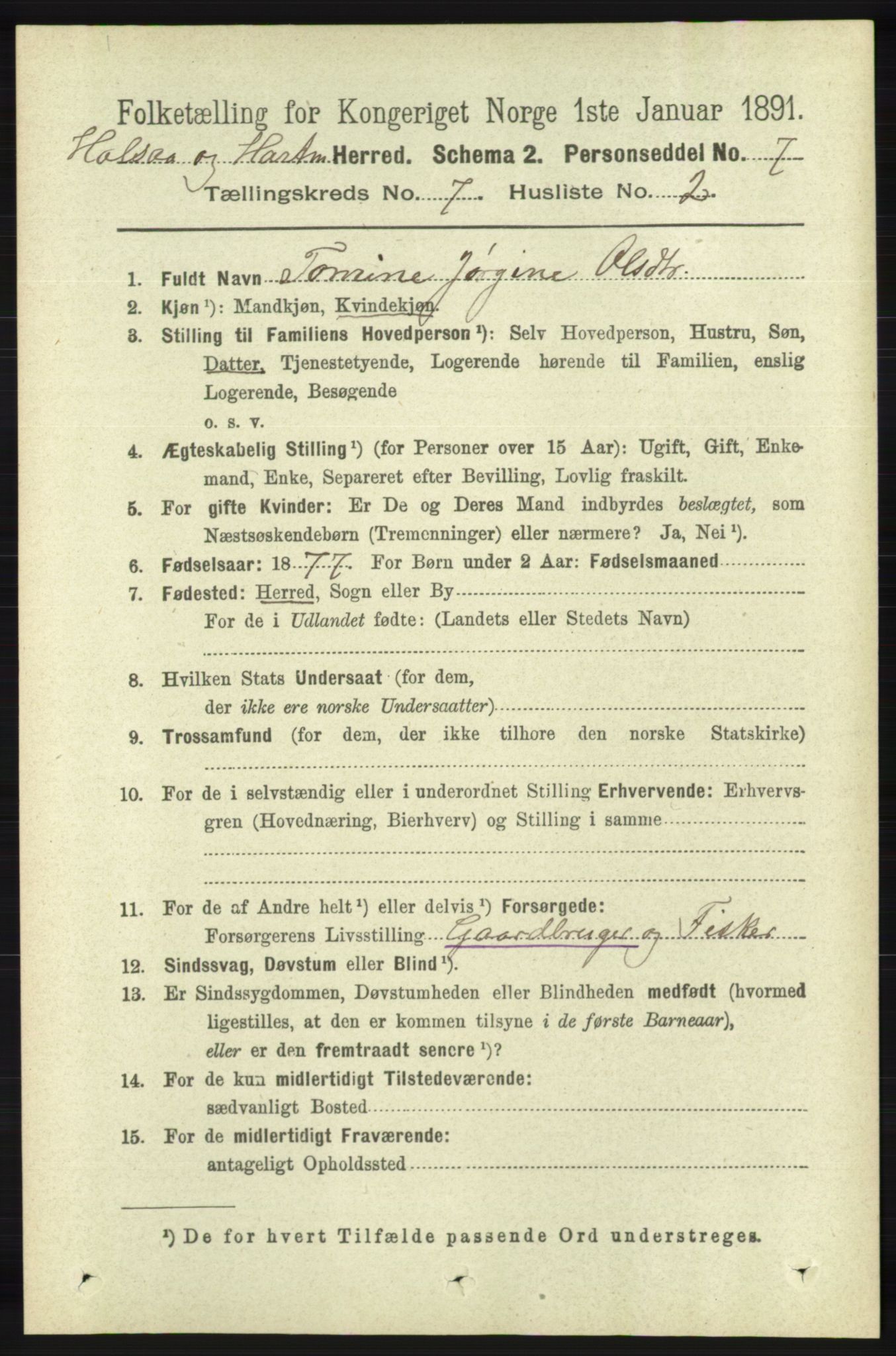 RA, 1891 census for 1019 Halse og Harkmark, 1891, p. 2757