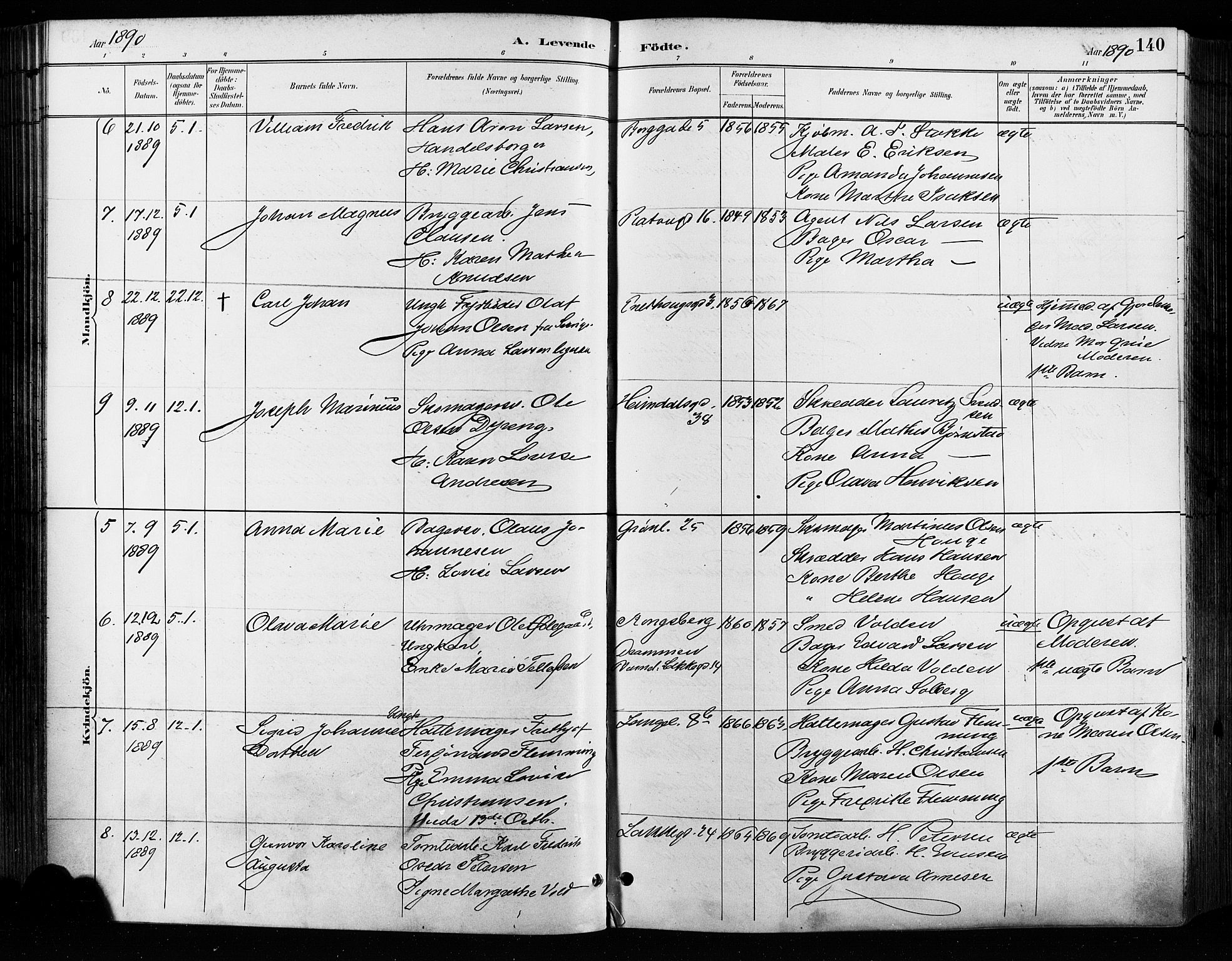 Grønland prestekontor Kirkebøker, AV/SAO-A-10848/F/Fa/L0009: Parish register (official) no. 9, 1888-1893, p. 140