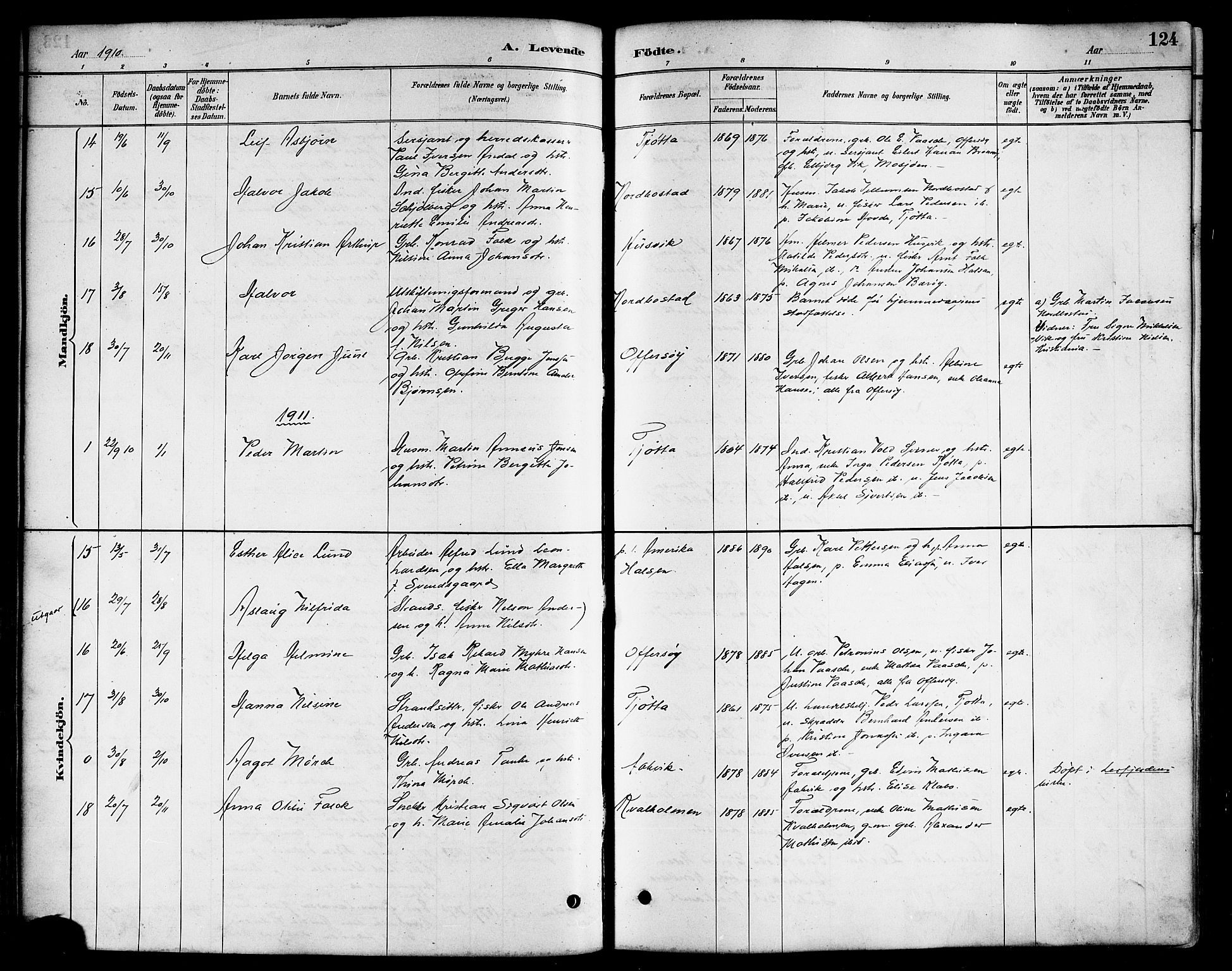 Ministerialprotokoller, klokkerbøker og fødselsregistre - Nordland, AV/SAT-A-1459/817/L0268: Parish register (copy) no. 817C03, 1884-1920, p. 124