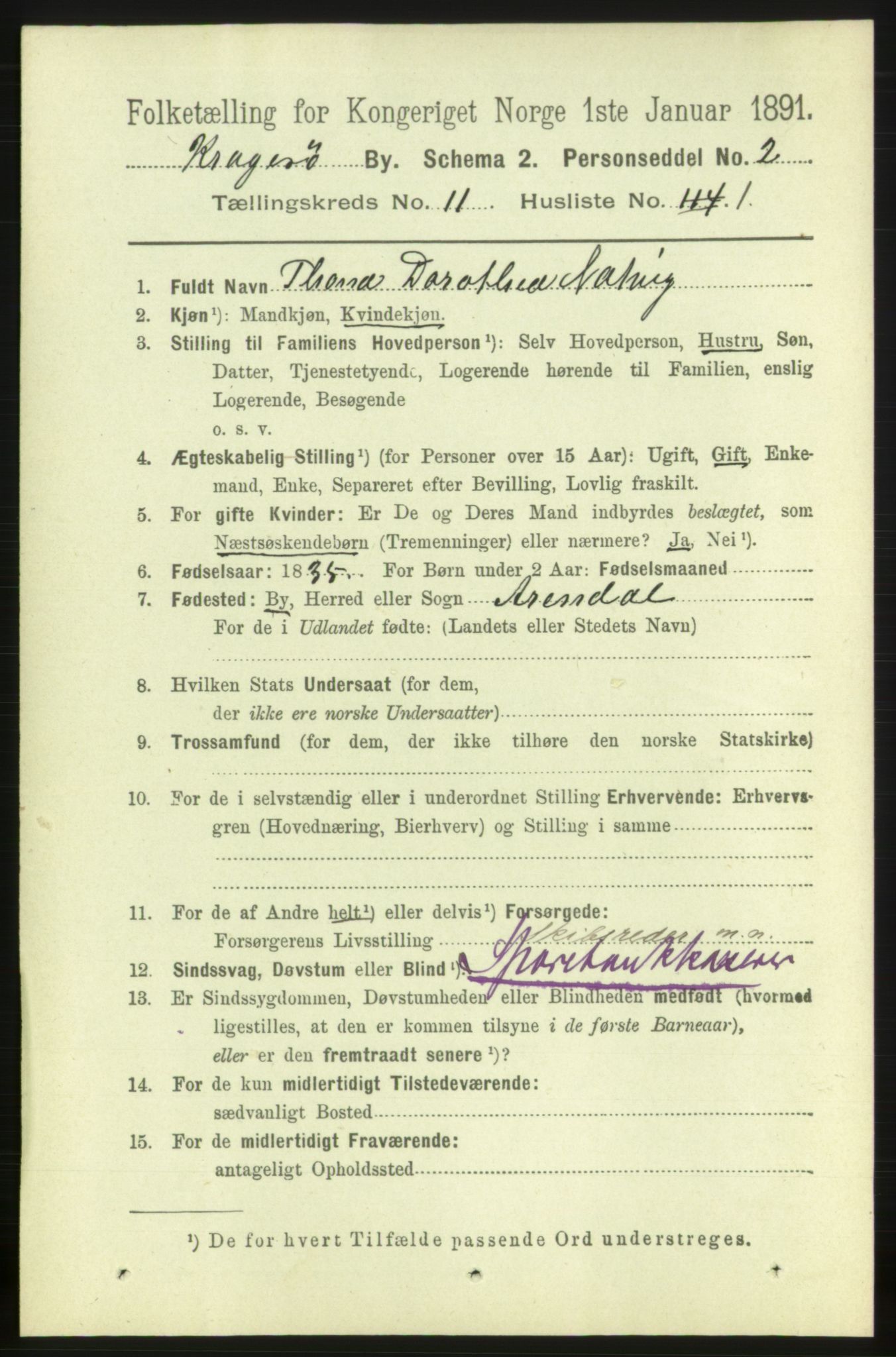 RA, 1891 census for 0801 Kragerø, 1891, p. 3852