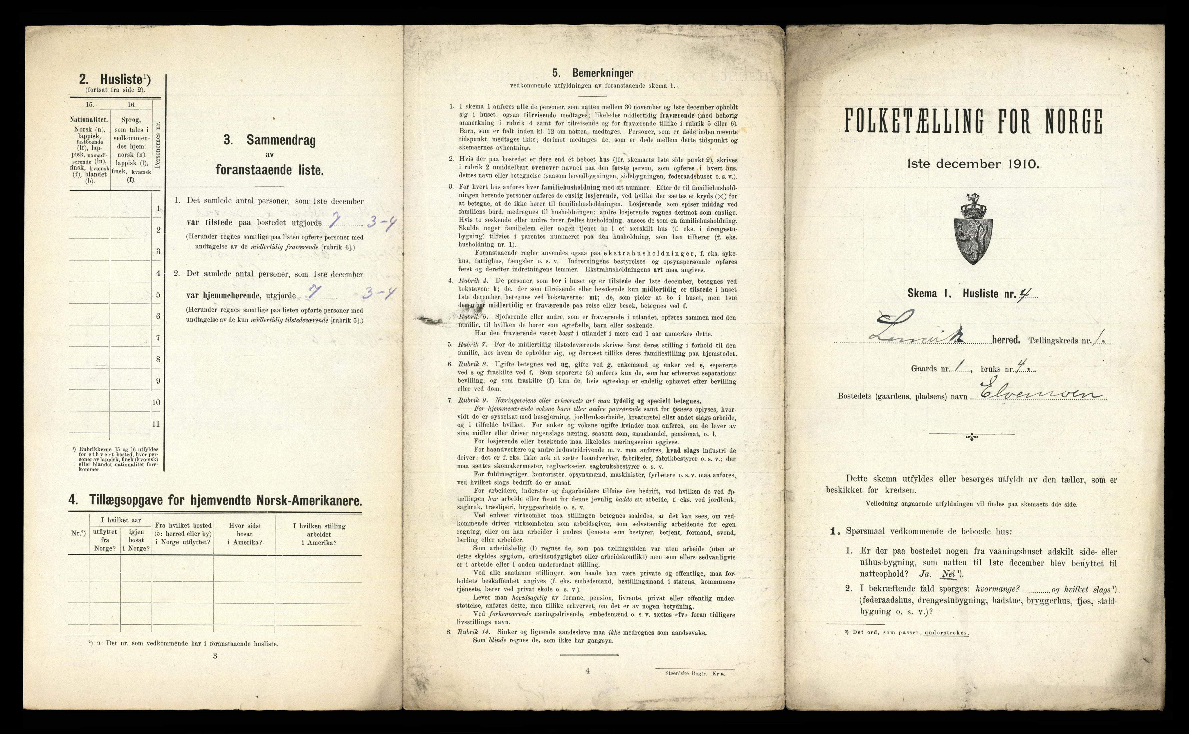 RA, 1910 census for Lenvik, 1910, p. 55