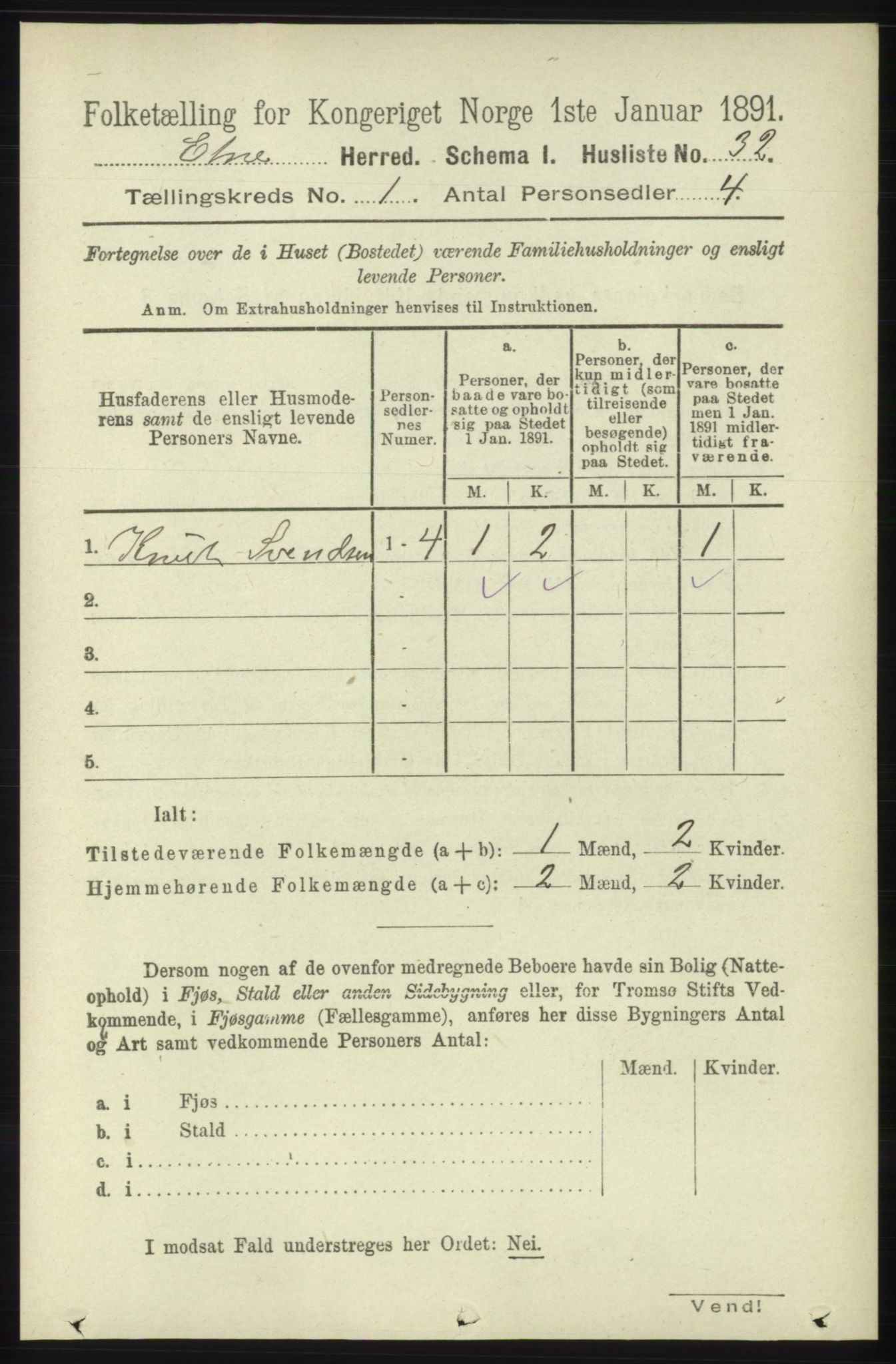 RA, 1891 census for 1211 Etne, 1891, p. 71