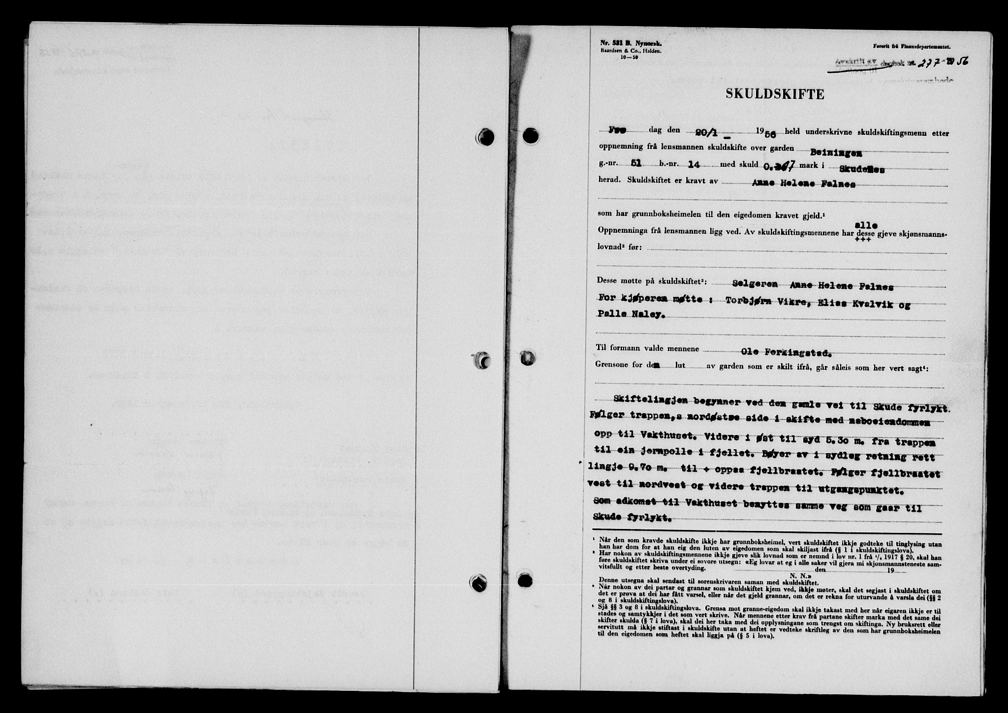 Karmsund sorenskriveri, SAST/A-100311/01/II/IIB/L0118: Mortgage book no. 98A, 1955-1956, Diary no: : 277/1956