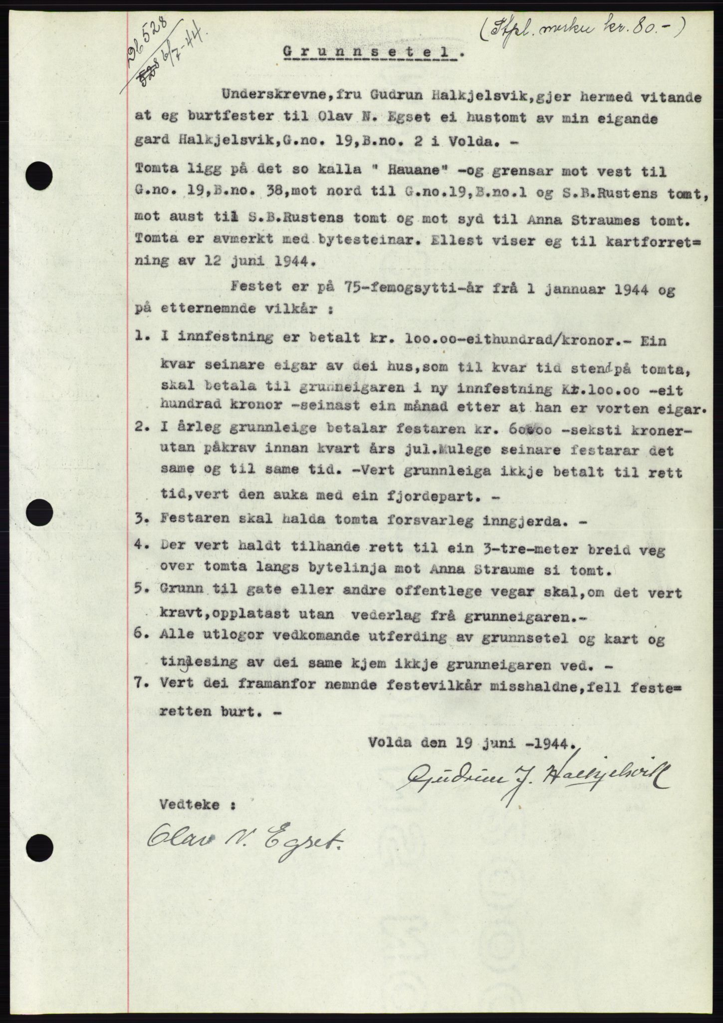Søre Sunnmøre sorenskriveri, SAT/A-4122/1/2/2C/L0076: Mortgage book no. 2A, 1943-1944, Diary no: : 528/1944