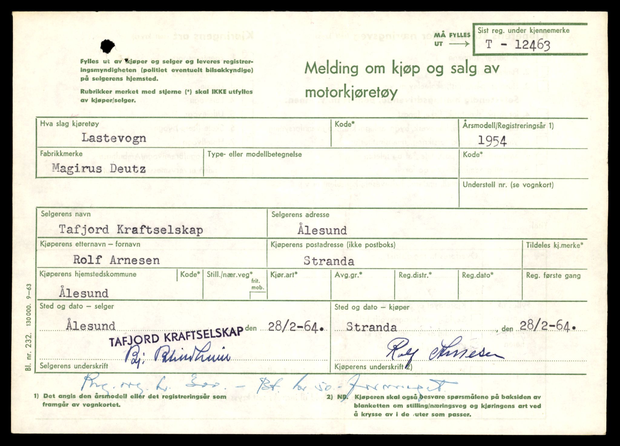 Møre og Romsdal vegkontor - Ålesund trafikkstasjon, AV/SAT-A-4099/F/Fe/L0033: Registreringskort for kjøretøy T 12151 - T 12474, 1927-1998, p. 3625