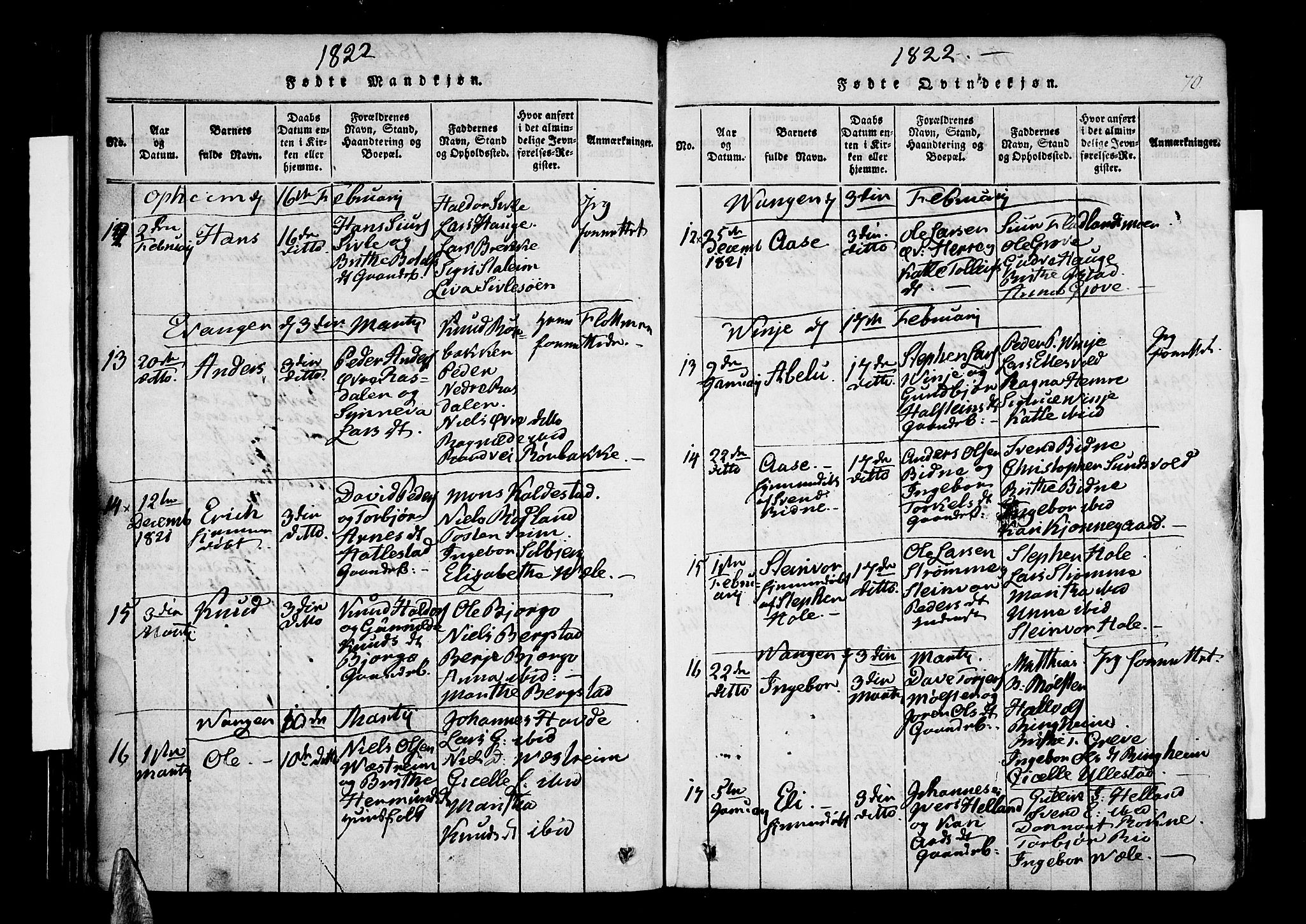 Voss sokneprestembete, AV/SAB-A-79001/H/Haa: Parish register (official) no. A 11, 1816-1827, p. 70