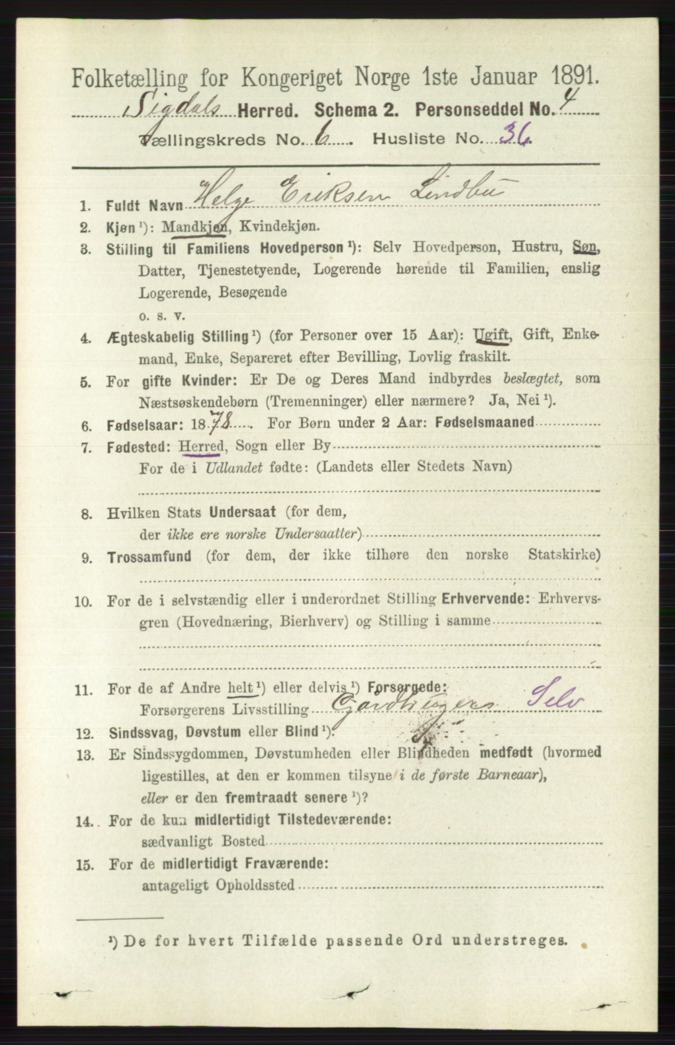 RA, 1891 census for 0621 Sigdal, 1891, p. 2619