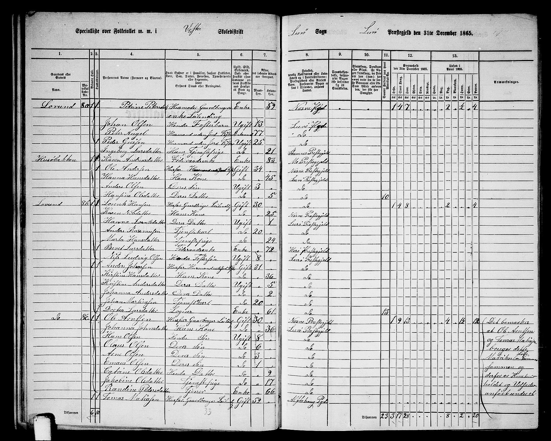RA, 1865 census for Lurøy, 1865, p. 21