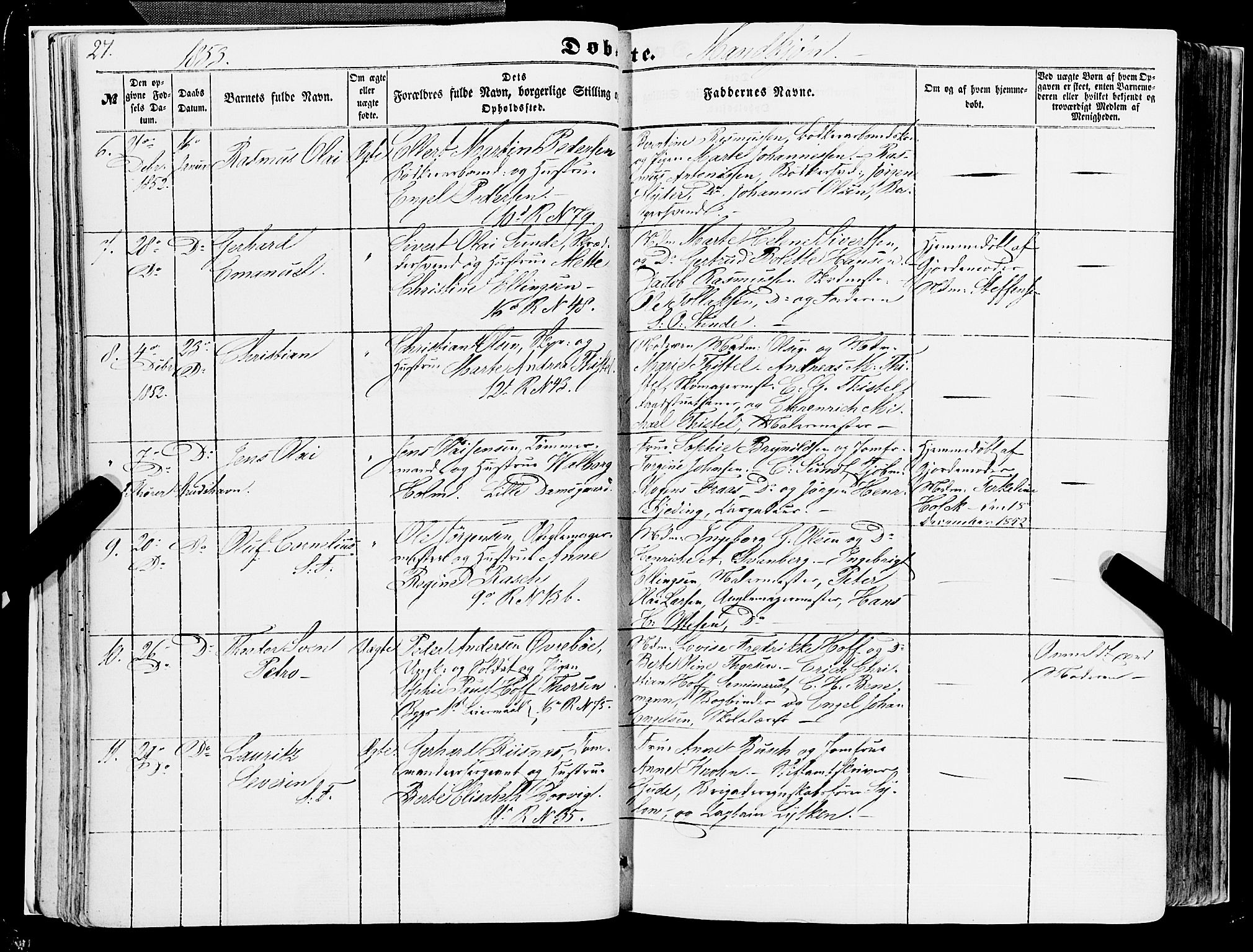 Domkirken sokneprestembete, SAB/A-74801/H/Haa/L0020: Parish register (official) no. B 3, 1851-1859, p. 27