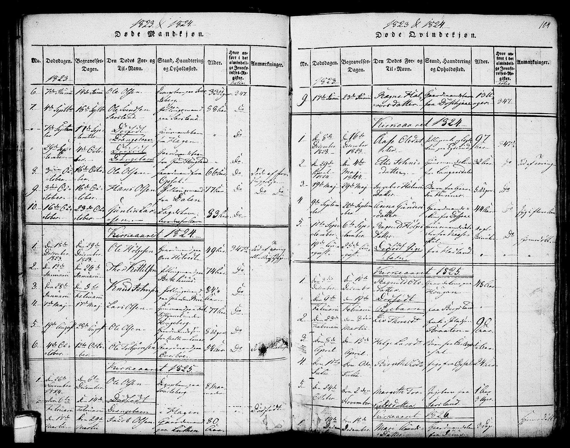 Hjartdal kirkebøker, SAKO/A-270/F/Fa/L0007: Parish register (official) no. I 7, 1815-1843, p. 104