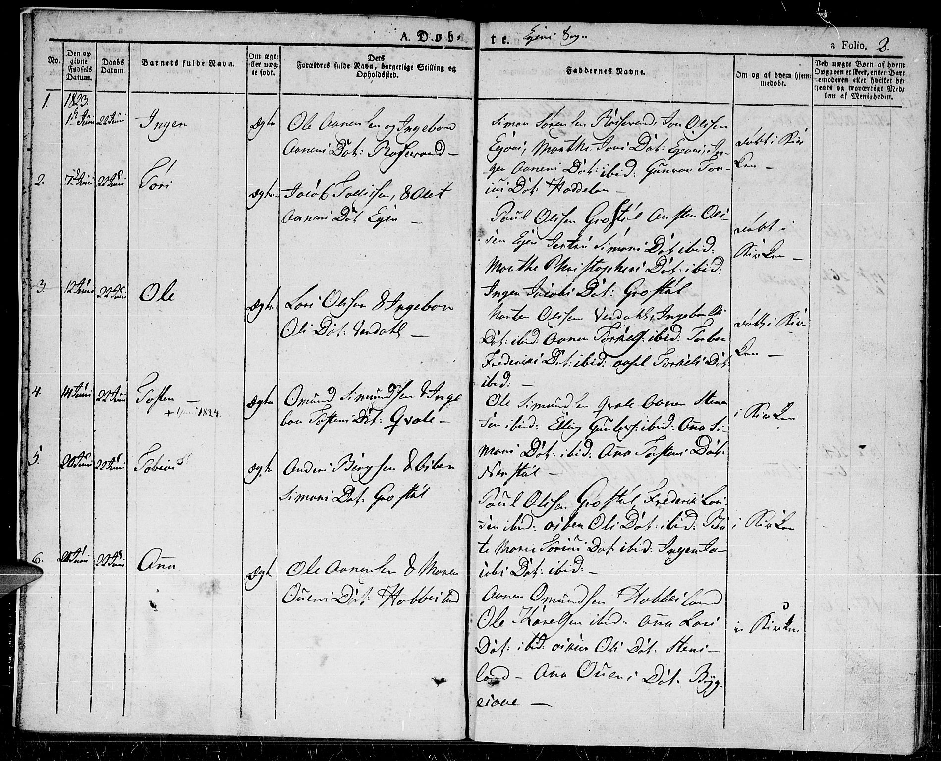 Hægebostad sokneprestkontor, SAK/1111-0024/F/Fa/Fab/L0001: Parish register (official) no. A 1, 1823-1867, p. 2