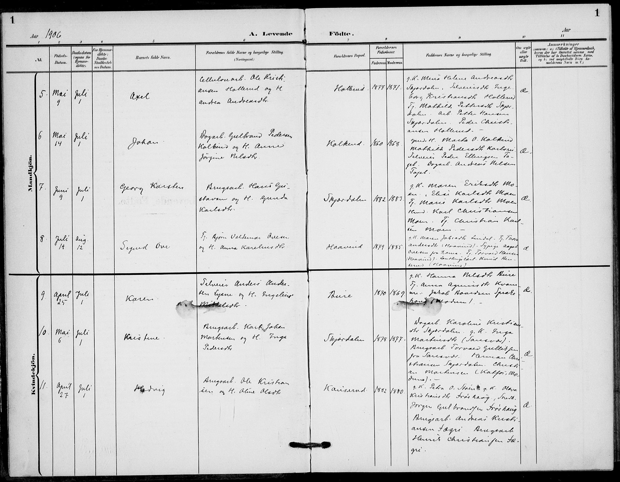 Hole kirkebøker, AV/SAKO-A-228/F/Fb/L0003: Parish register (official) no. II 3, 1906-1916, p. 1