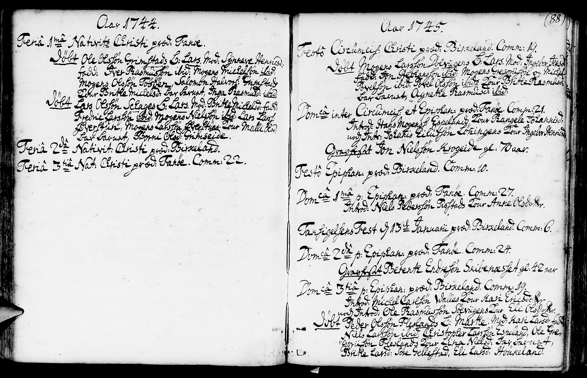 Fana Sokneprestembete, AV/SAB-A-75101/H/Haa/Haaa/L0003: Parish register (official) no. A 3, 1736-1757, p. 88